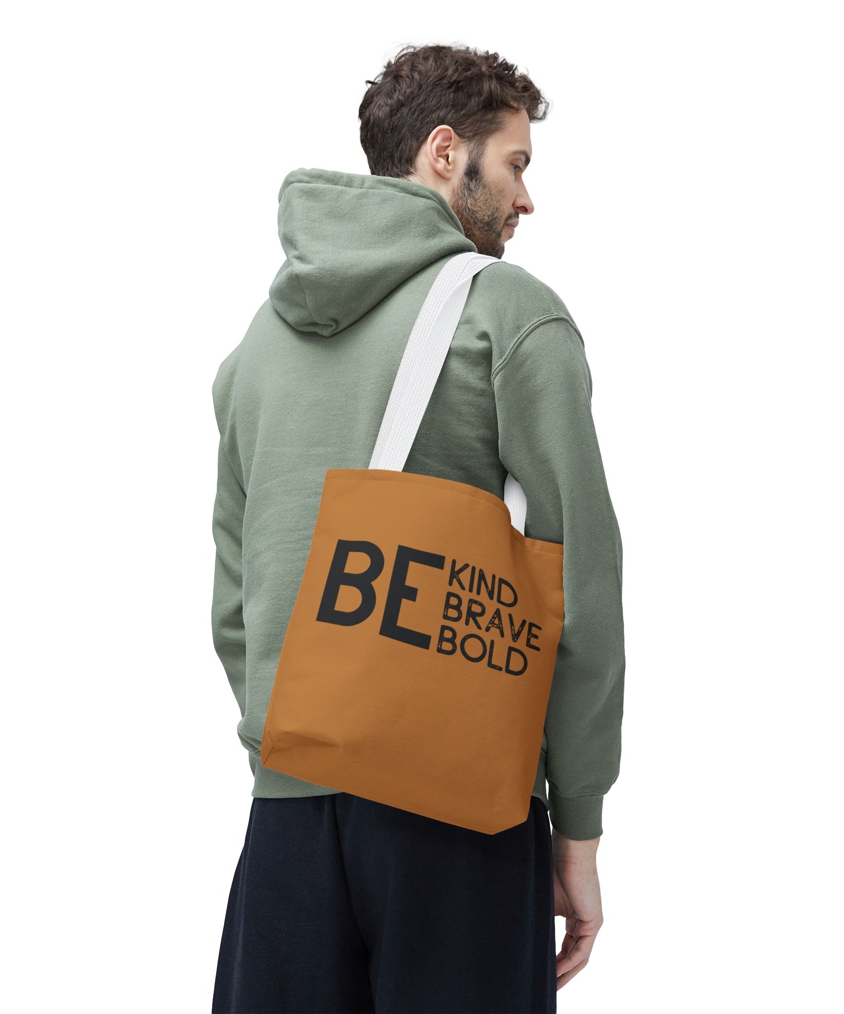 Inspirational Tote Bag - Be Kind Brave Bold - Eco-Friendly Carryall - Light Brown