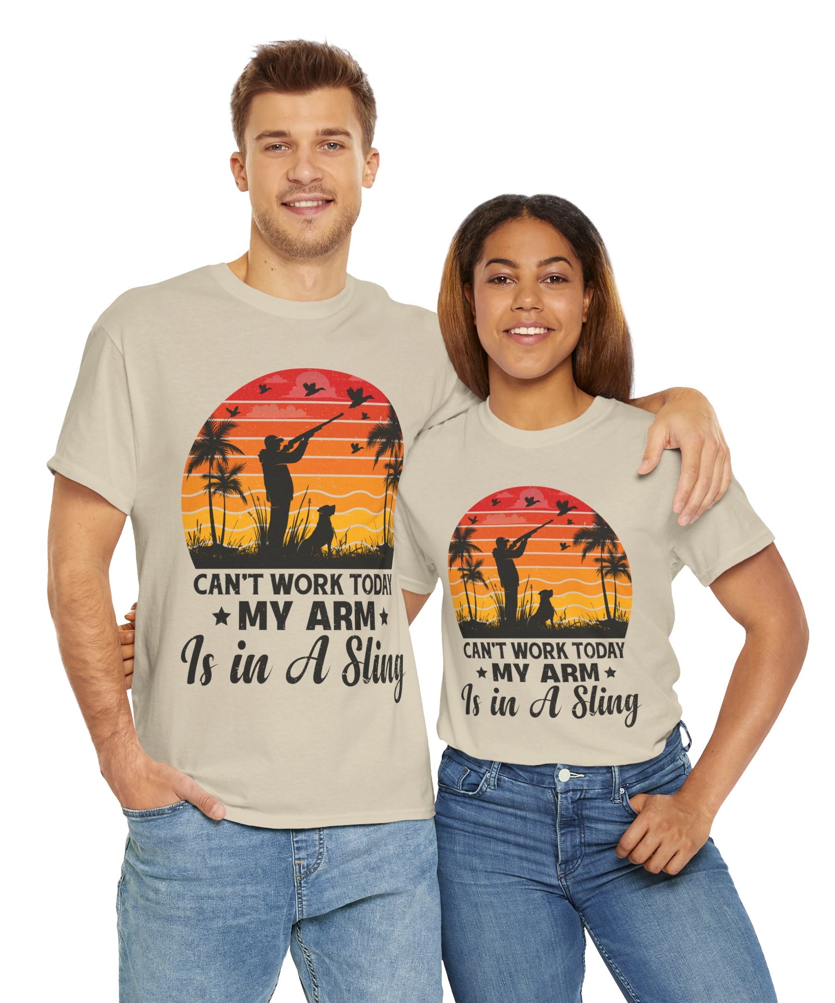 Hunter & Dog Tee – Retro Sunset Scene