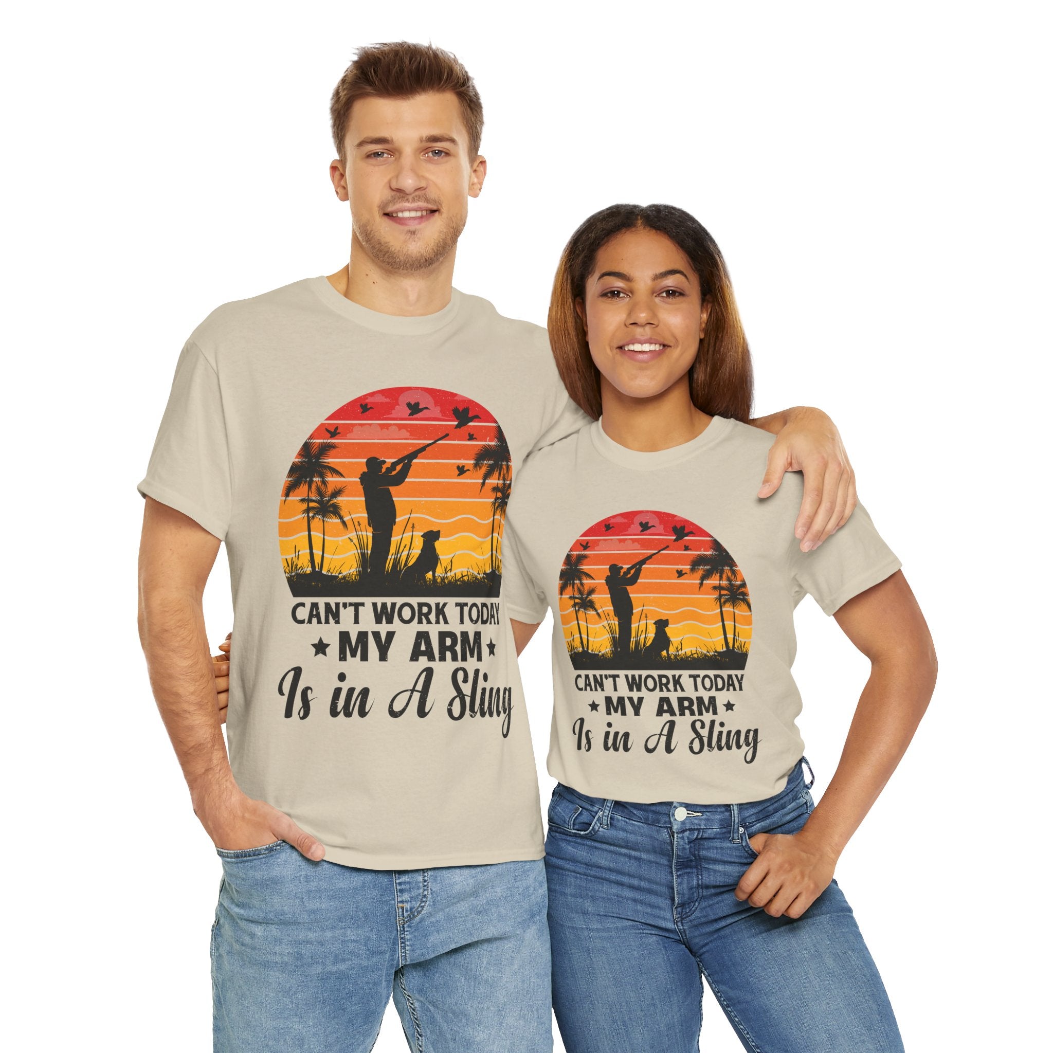 Hunter & Dog Tee – Retro Sunset Scene