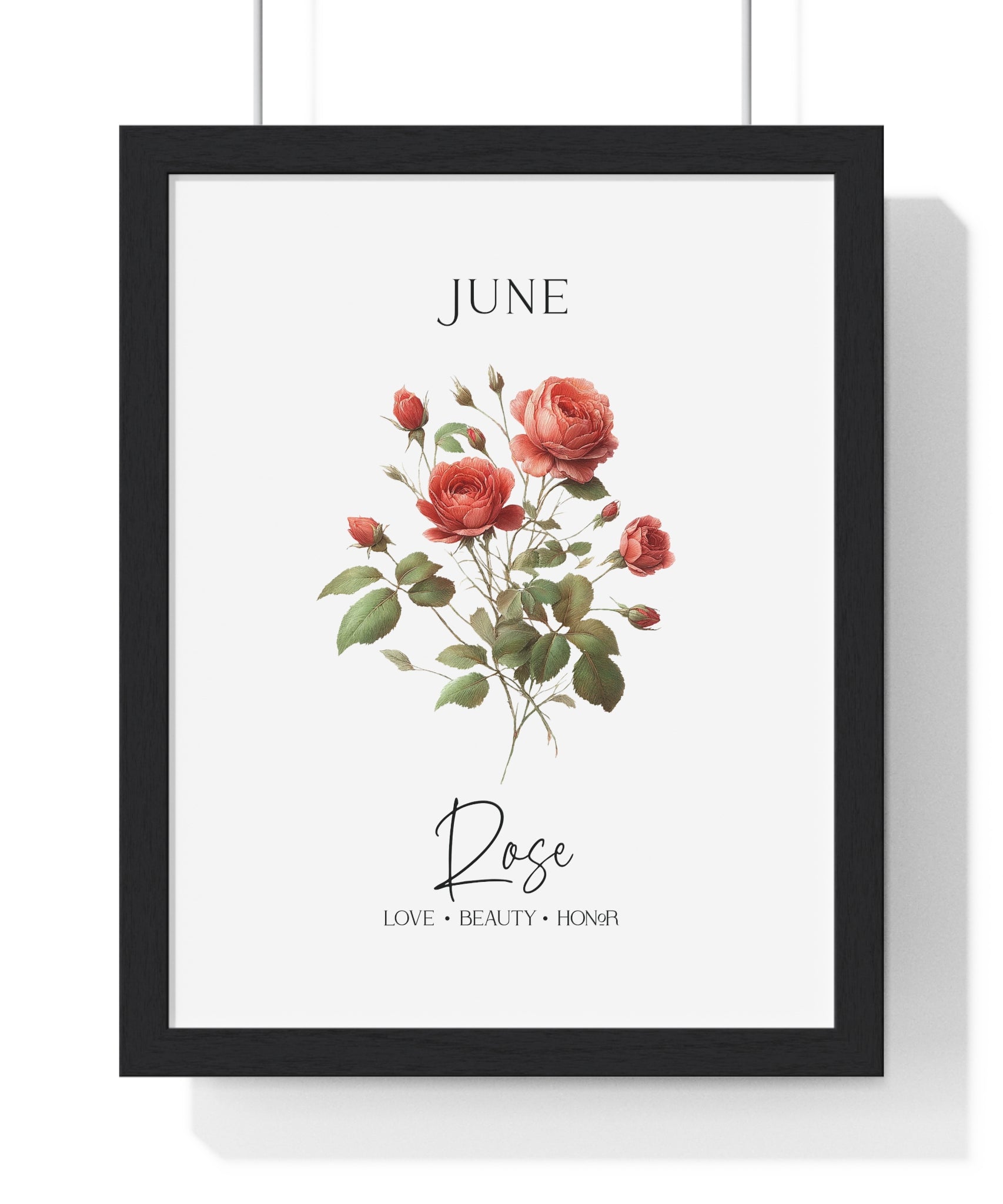 June Birth Month Flower – Rose | Wooden Framed Wall Art | Love • Beauty • Honor Botanical Print