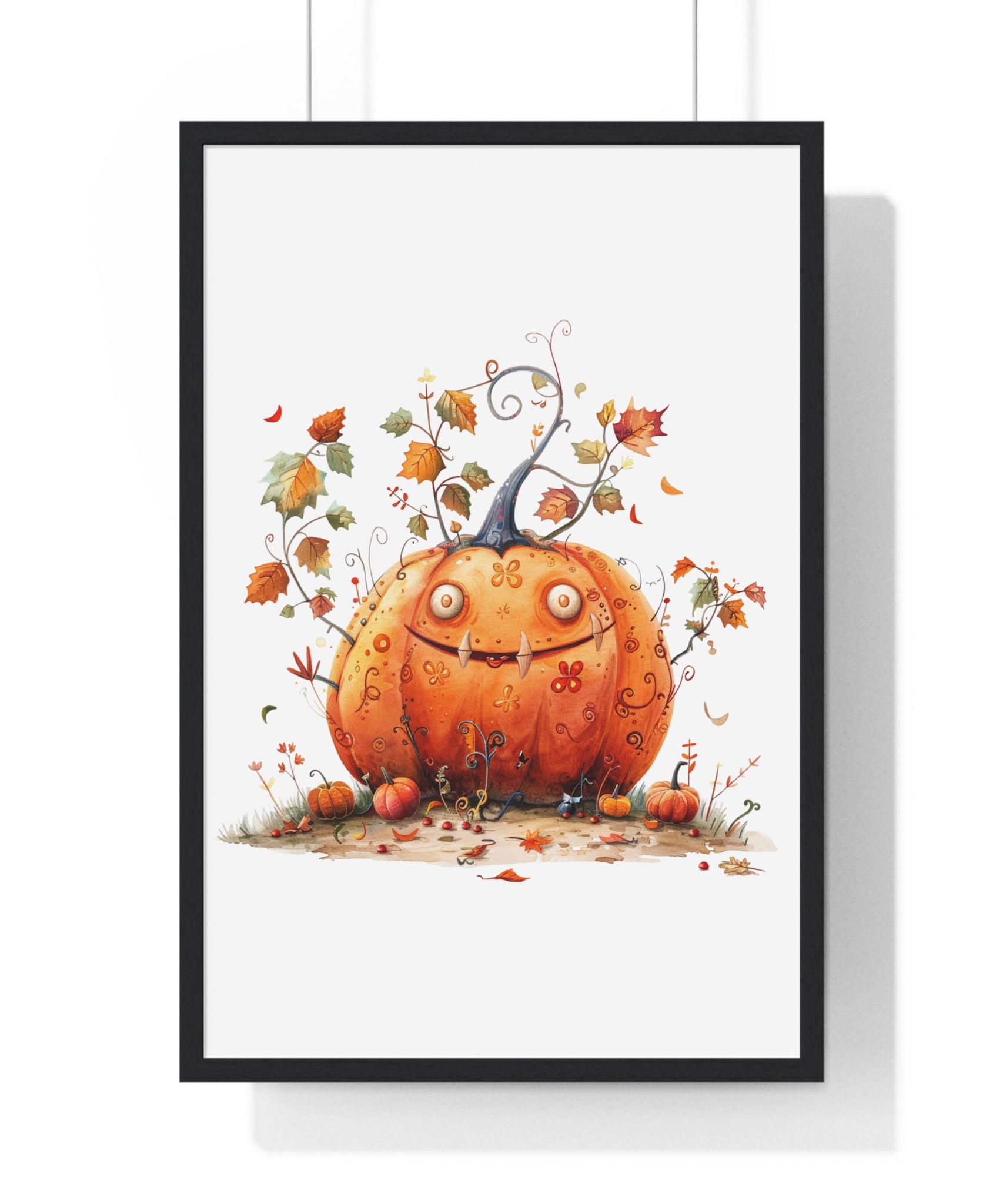 Playful Pumpkin Monster Wooden Framed Wall Art