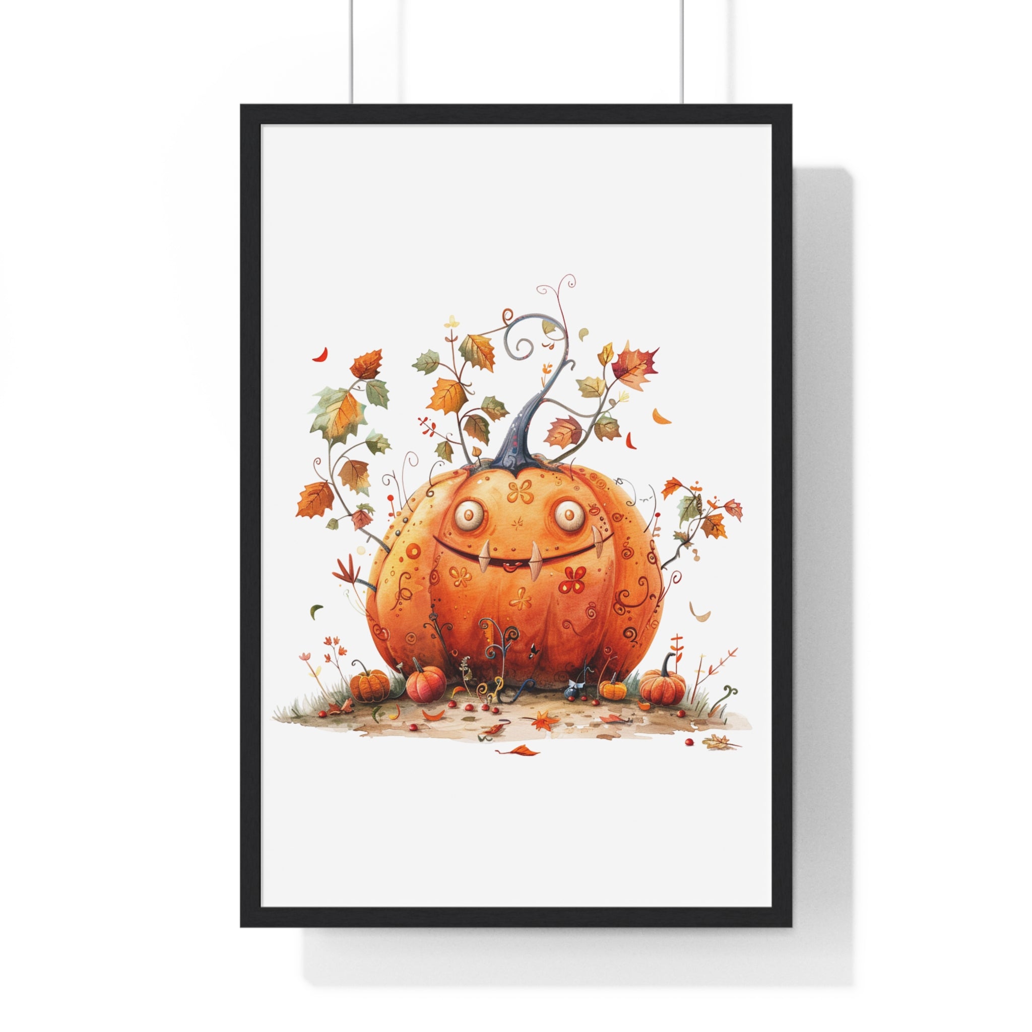 Playful Pumpkin Monster Wooden Framed Wall Art