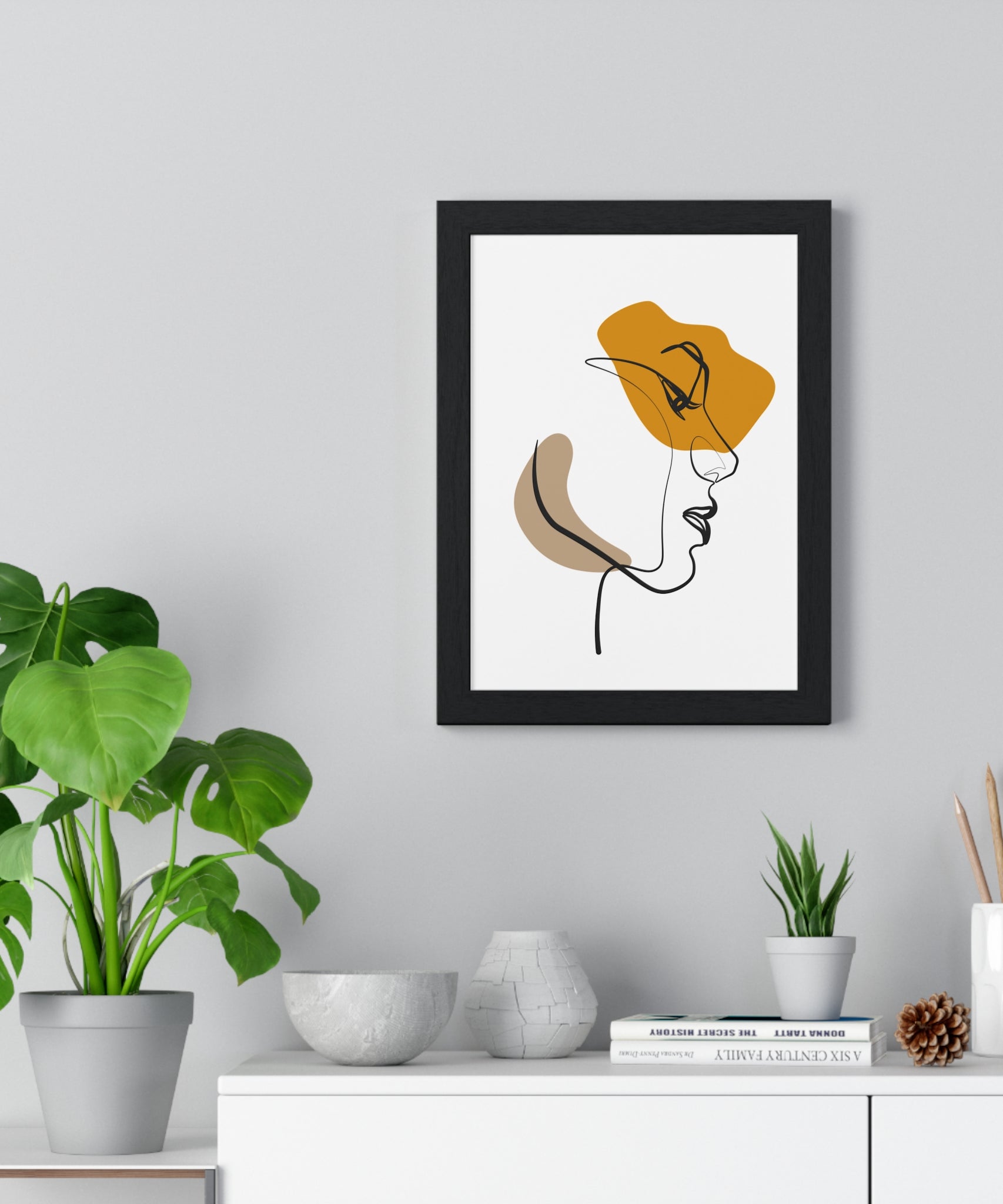 Abstract Profile Line Art – Framed Face Print