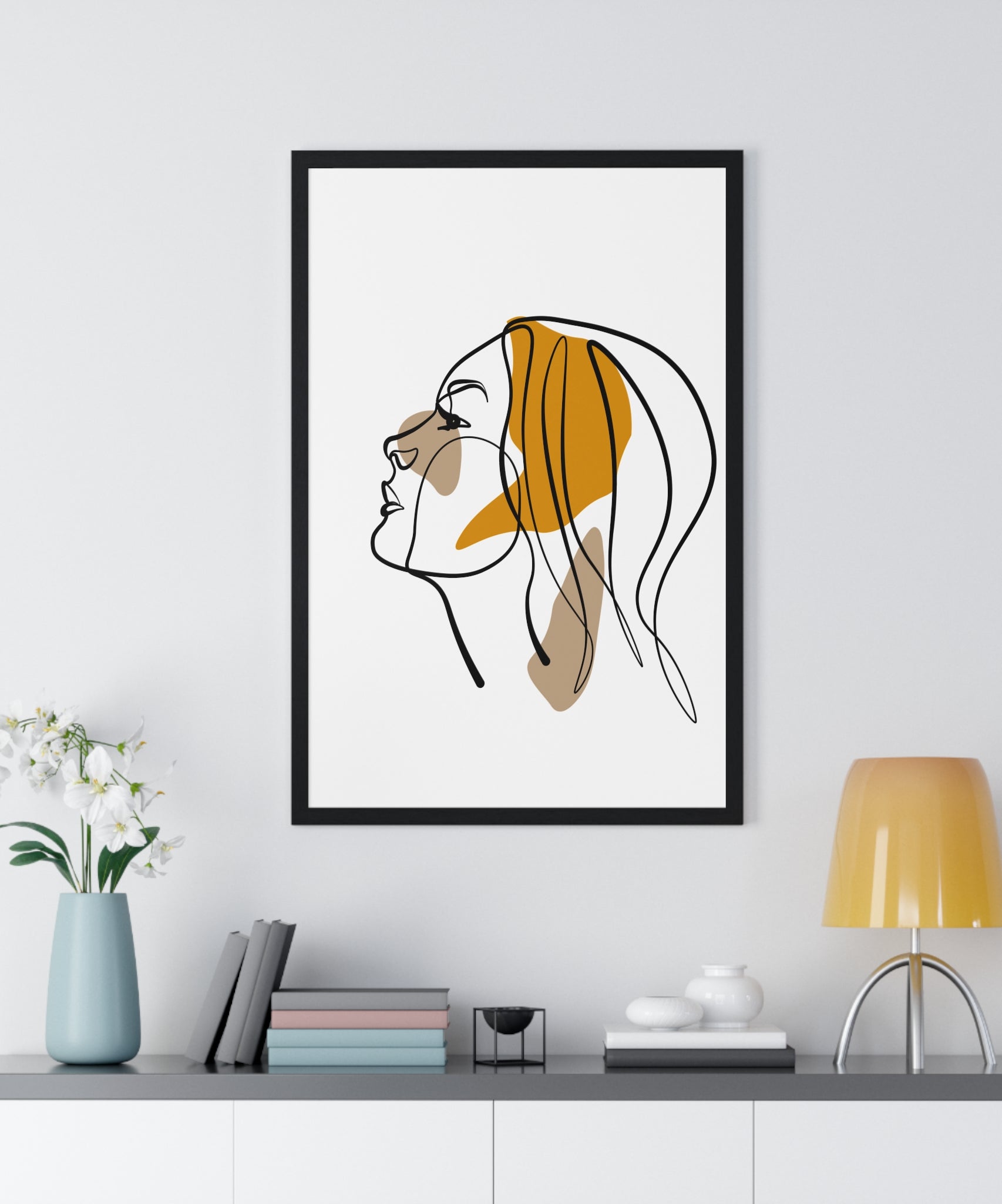 Abstract Woman Face Art – Framed Minimalist Print