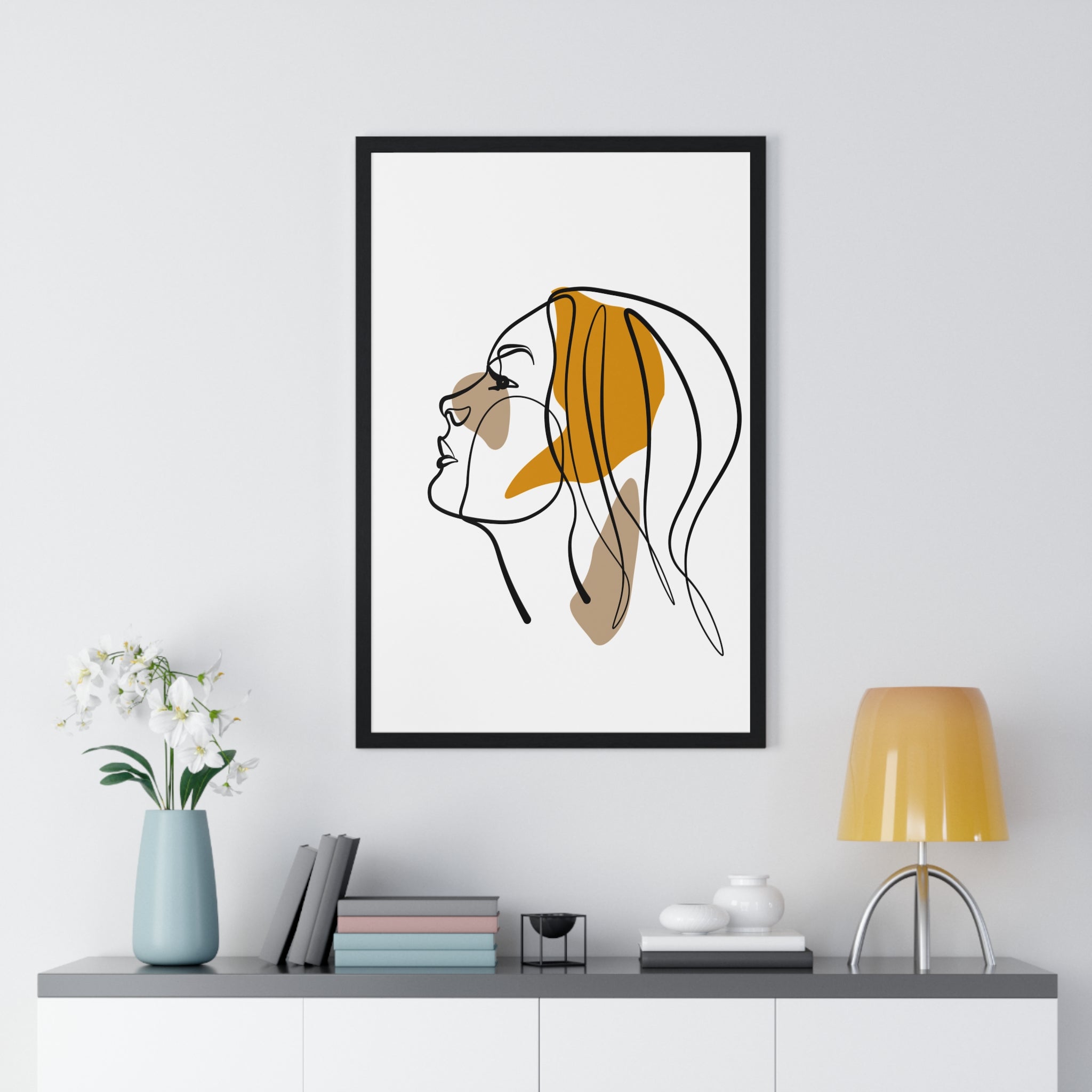Abstract Woman Face Art – Framed Minimalist Print
