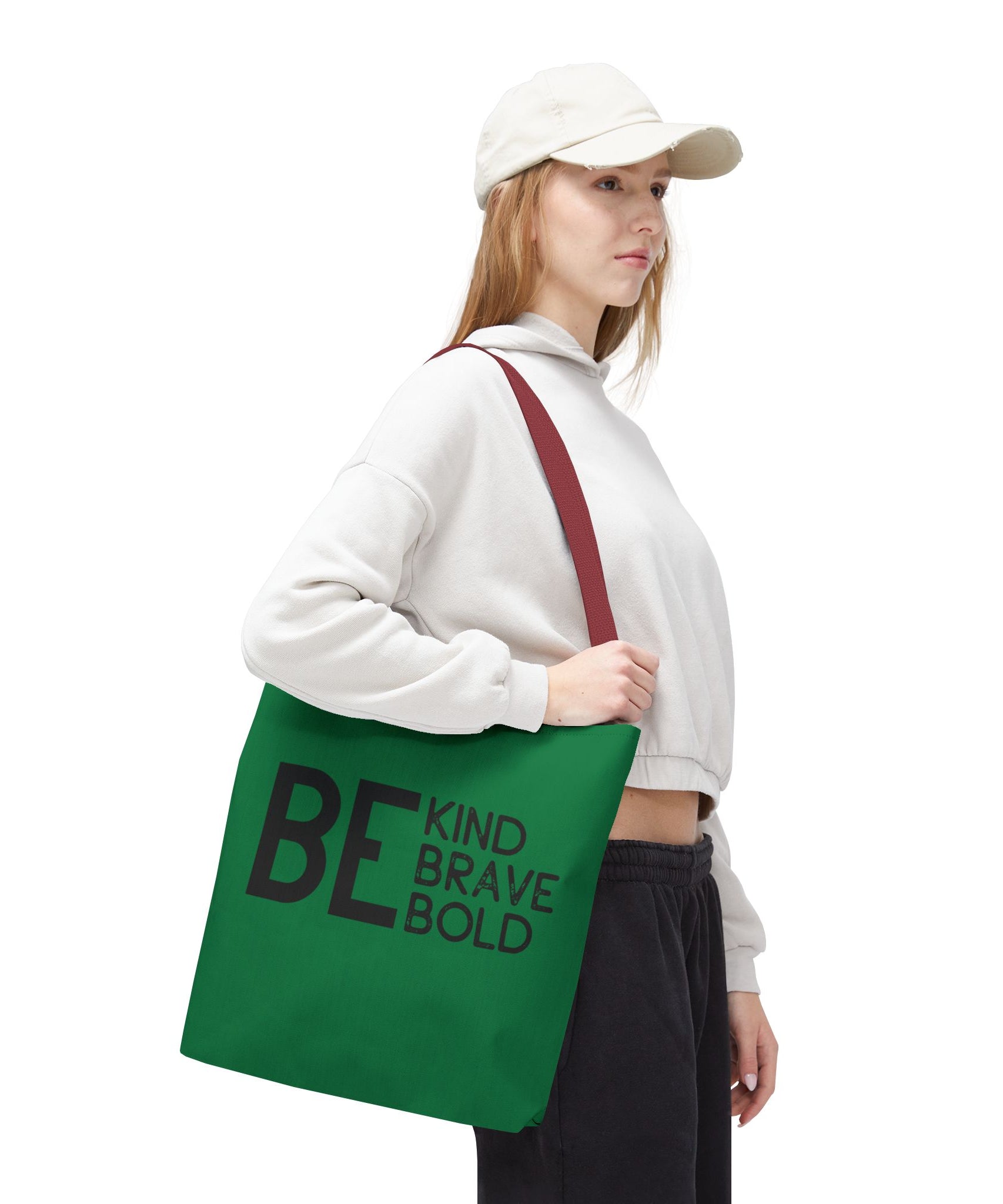 Inspirational Tote Bag - Be Kind Brave Bold - Eco-Friendly Carryall - Dark Green
