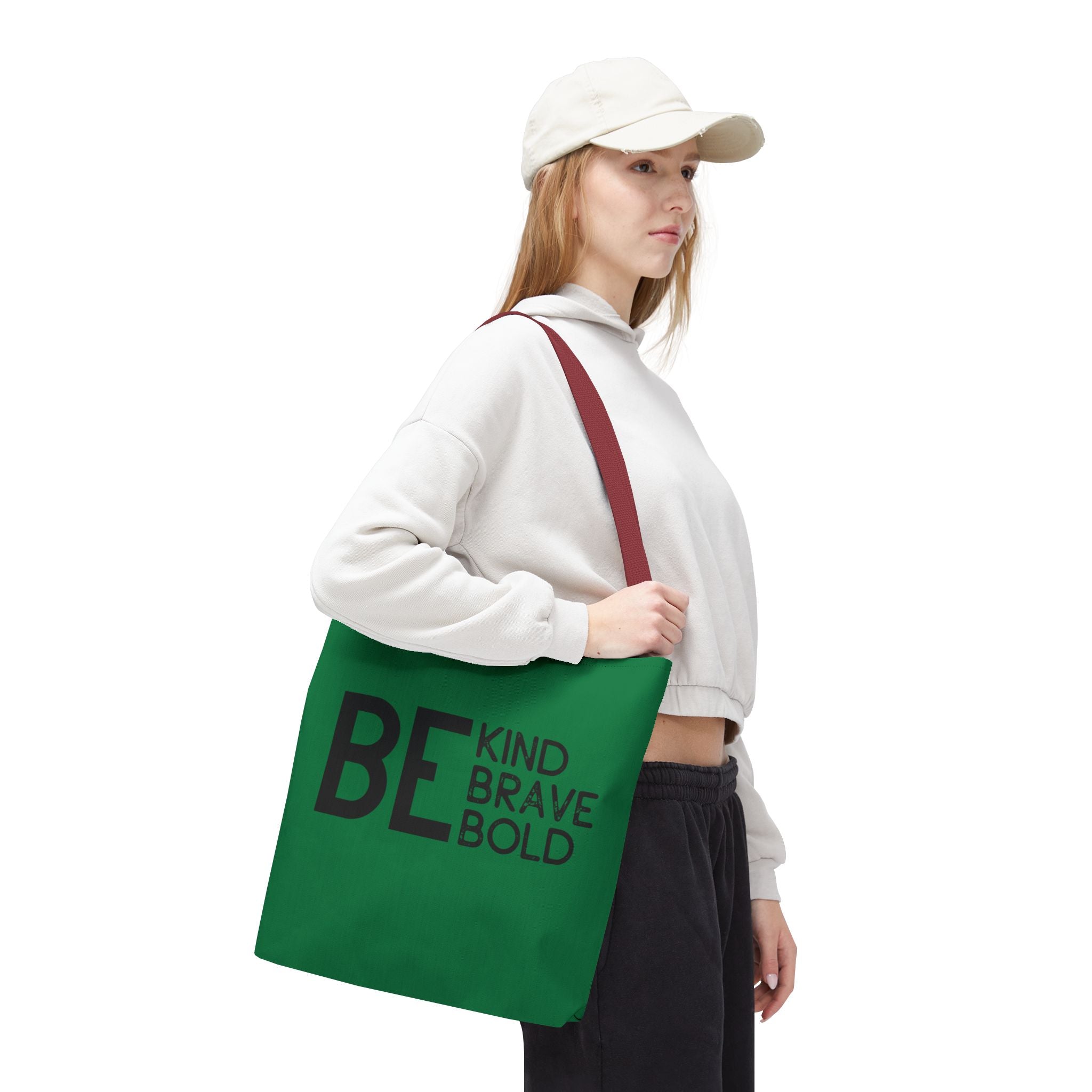 Inspirational Tote Bag - Be Kind Brave Bold - Eco-Friendly Carryall - Dark Green