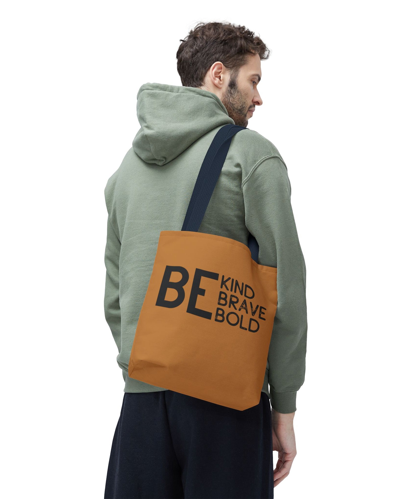Inspirational Tote Bag - Be Kind Brave Bold - Eco-Friendly Carryall - Light Brown