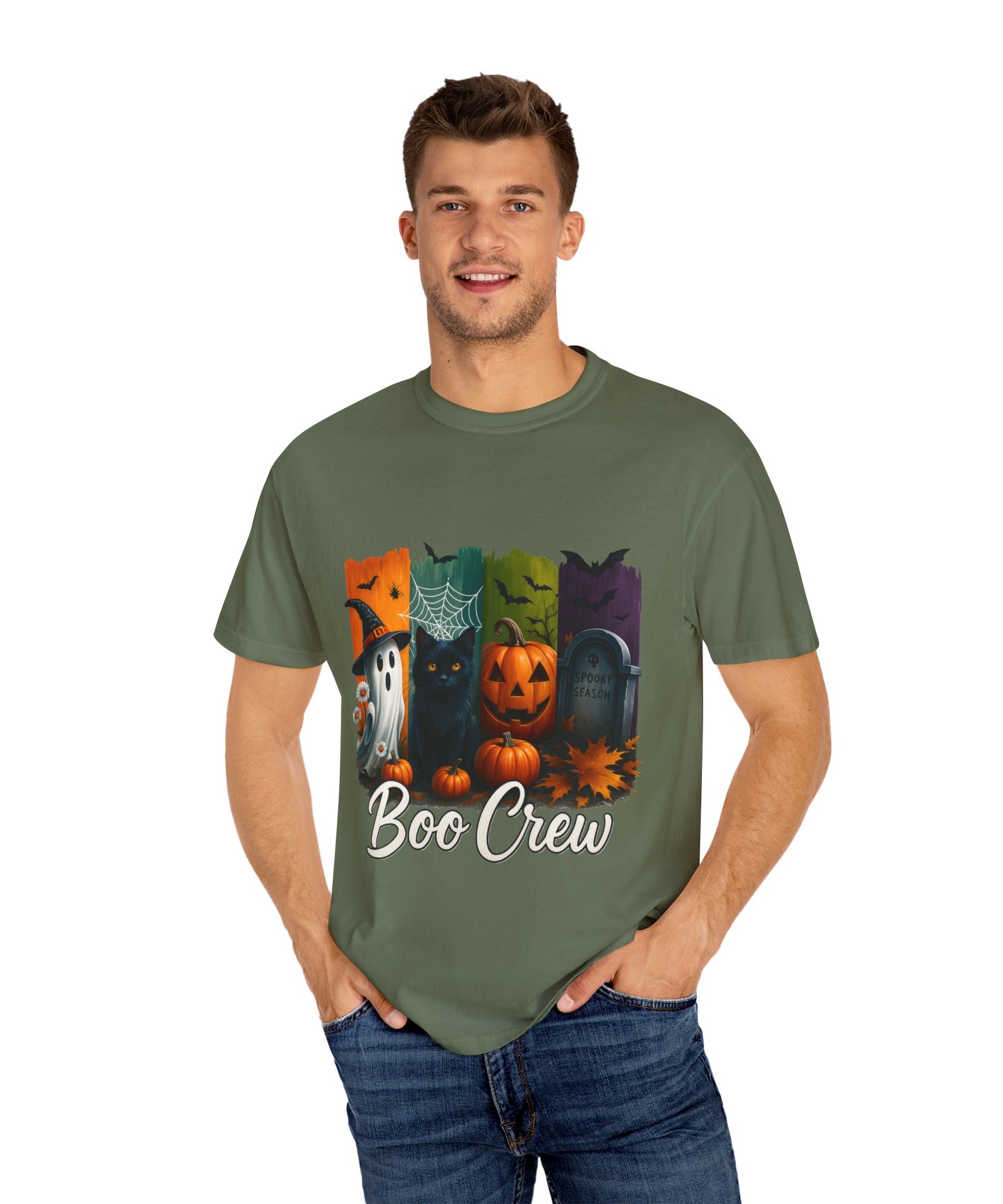 Boo Crew Halloween Unisex T-Shirt – Cute Ghost, Black Cat, Pumpkin & Tombstone Design - Gallory Hive