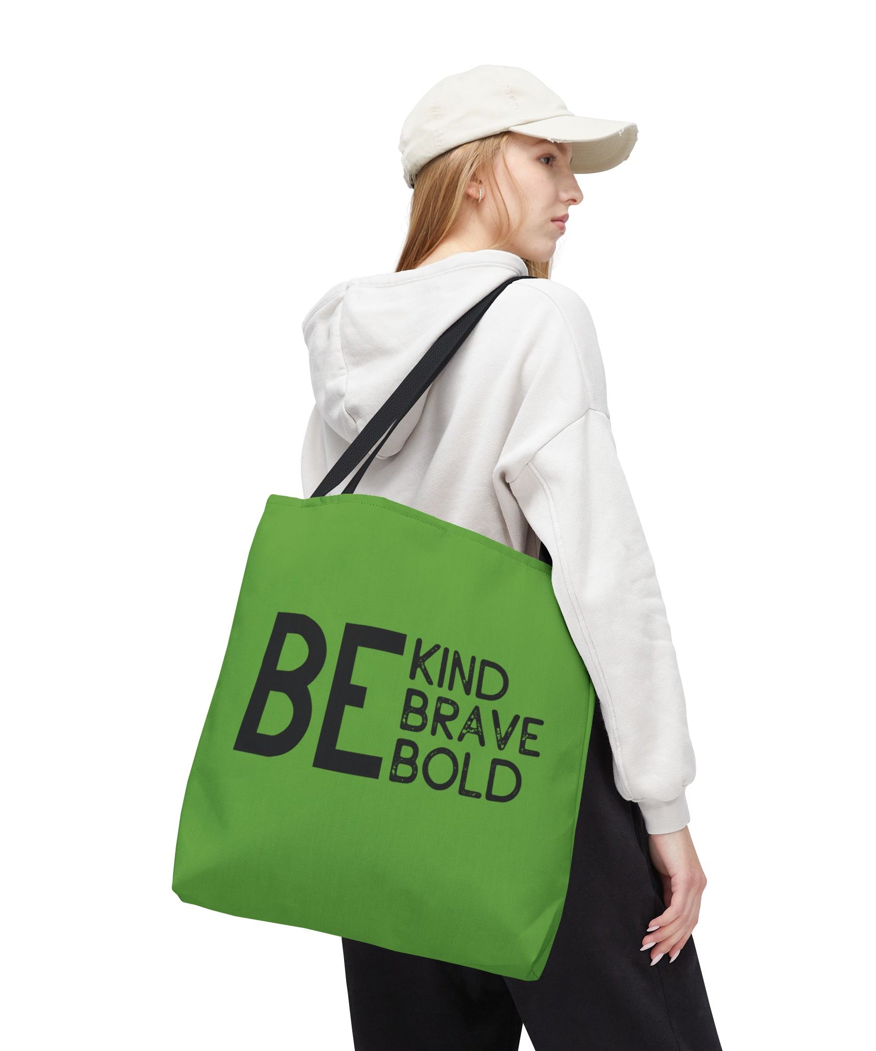 Inspirational Tote Bag - Be Kind Brave Bold - Eco-Friendly Carryall - Green