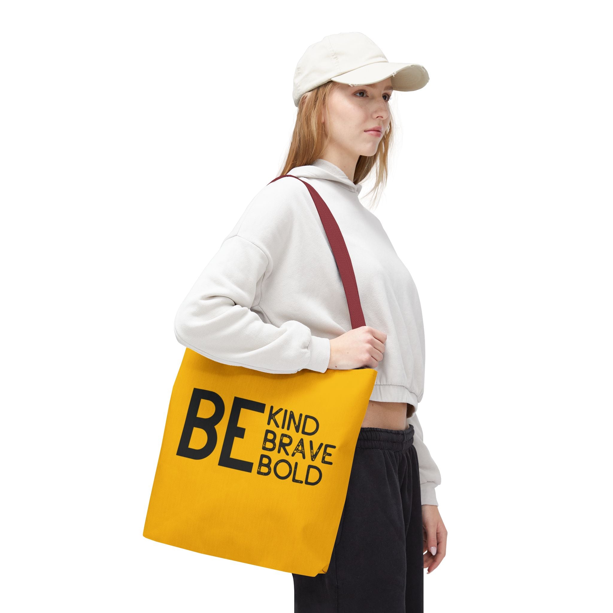 Inspirational Tote Bag - Be Kind Brave Bold - Eco-Friendly Carryall - Yellow