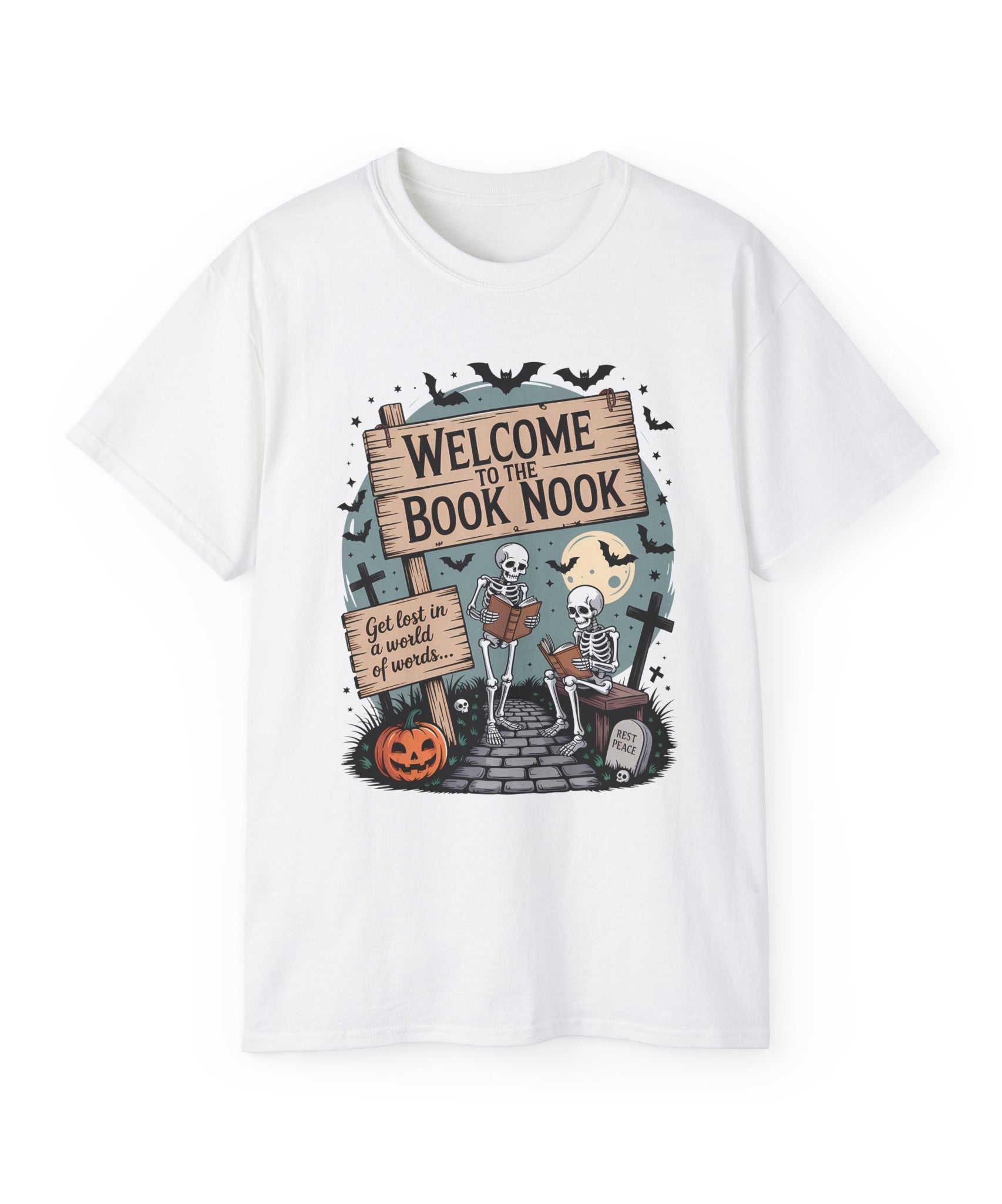 Welcome Book Nook Halloween Skeleton Tee | Gallory Hive