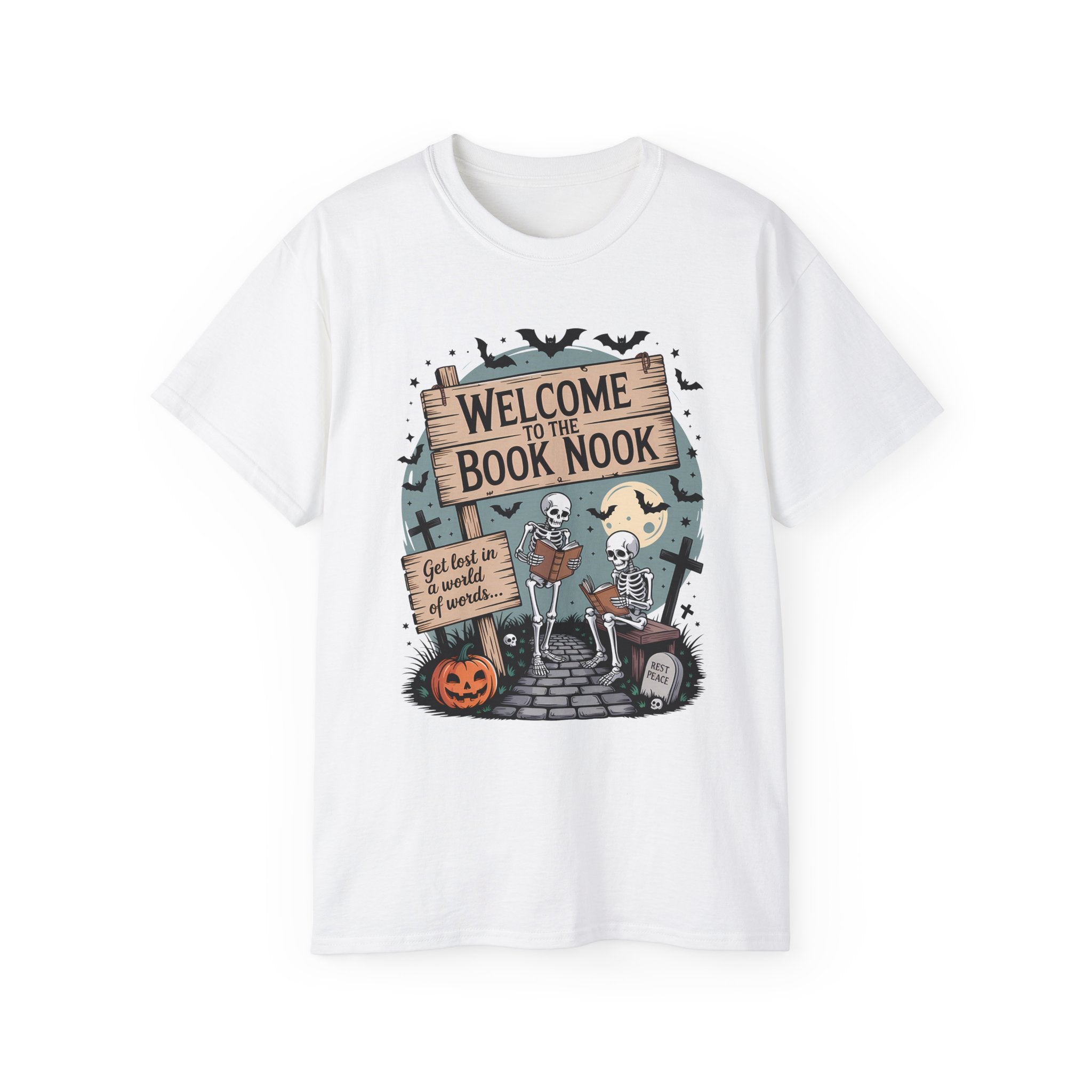 Welcome Book Nook Halloween Skeleton Tee | Gallory Hive