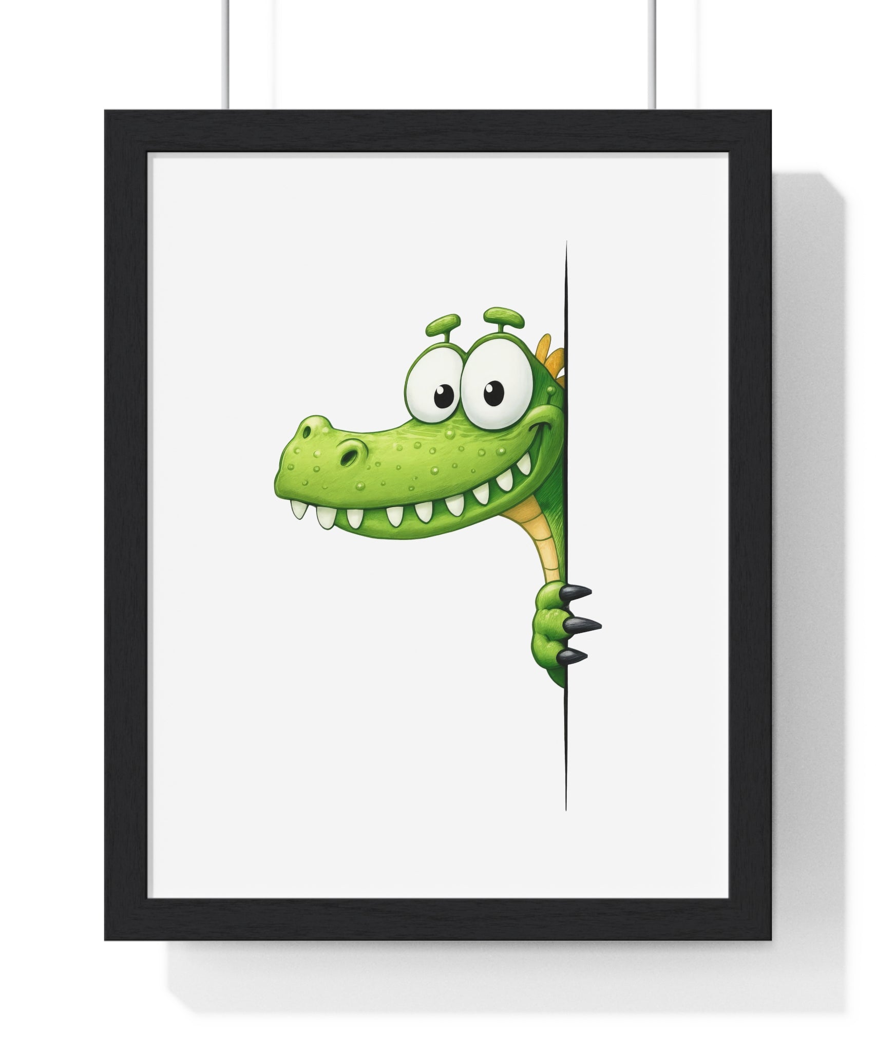 Smiling Crocodile Peekaboo Wall Art – Framed Wooden Decor for Kids' Spaces
