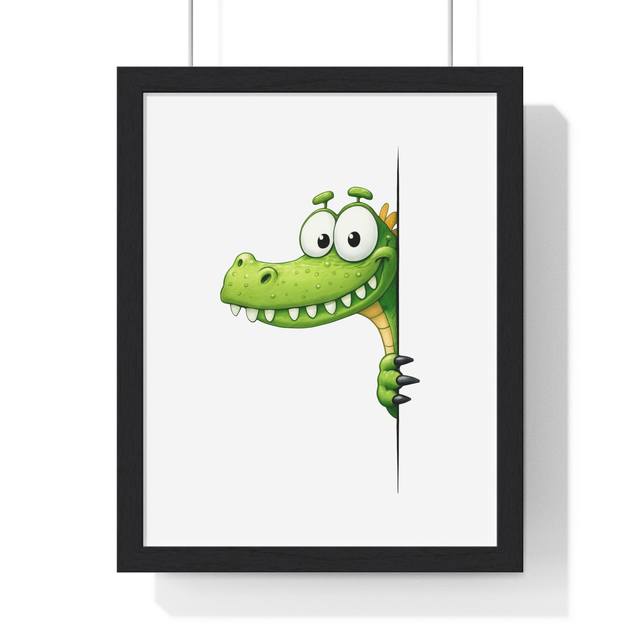 Smiling Crocodile Peekaboo Wall Art – Framed Wooden Decor for Kids' Spaces