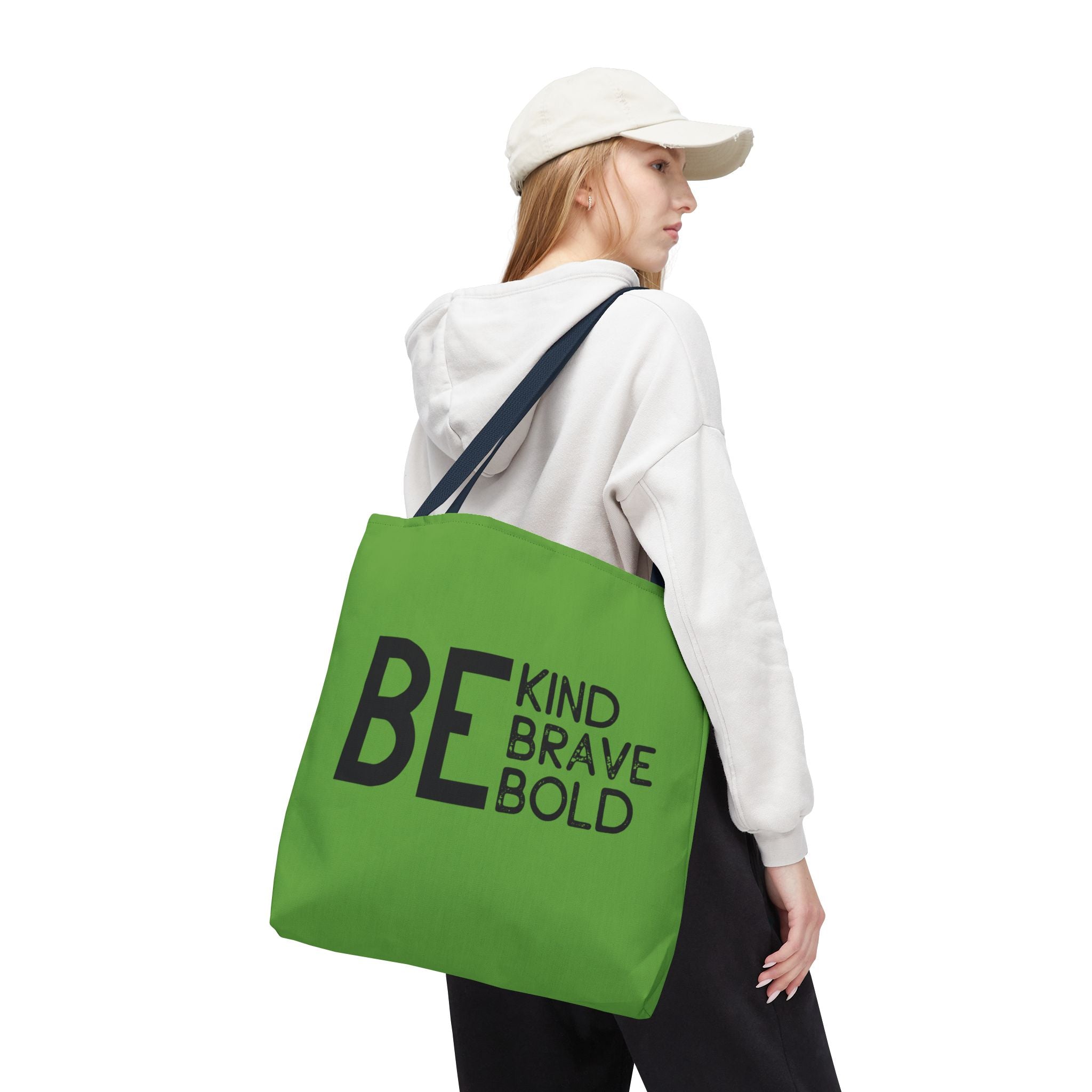 Inspirational Tote Bag - Be Kind Brave Bold - Eco-Friendly Carryall - Green