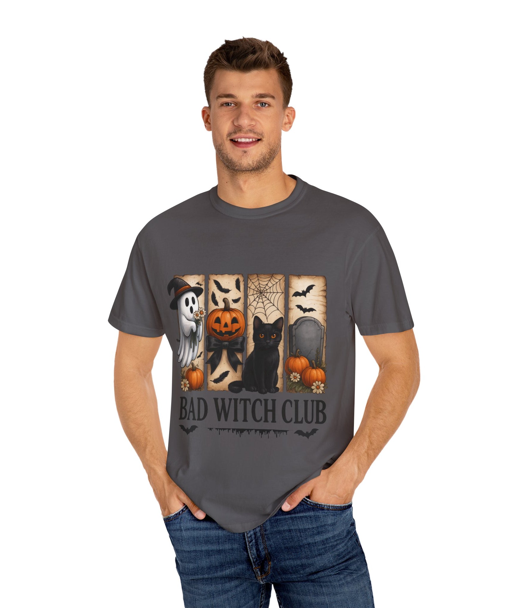 Bad Witch Club Halloween T-Shirt – Cute Ghost, Black Cat, Pumpkin & Spooky Gothic Design - Gallory Hive