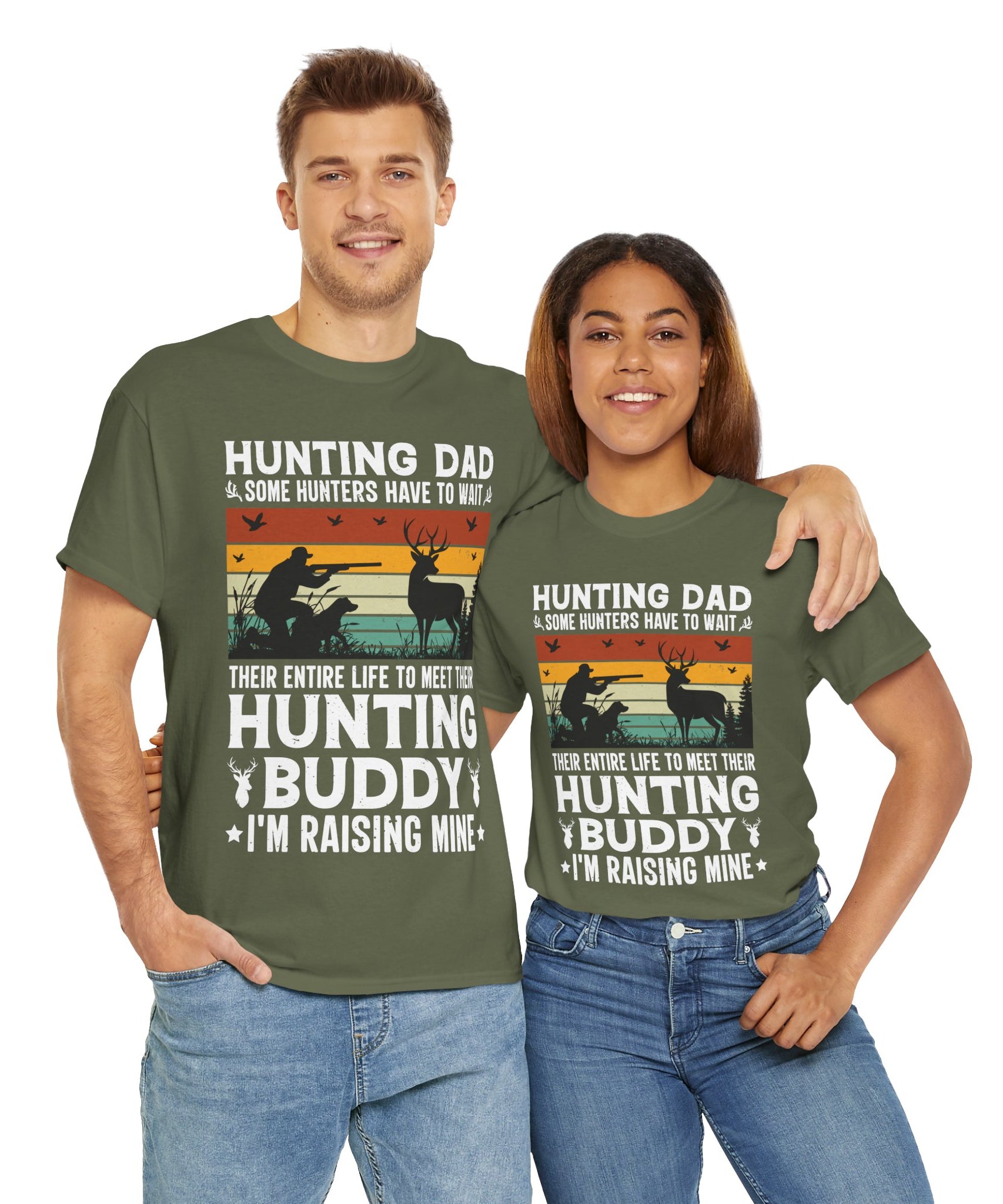 Retro Hunter Tee – Dog, Deer & Rifle Scene