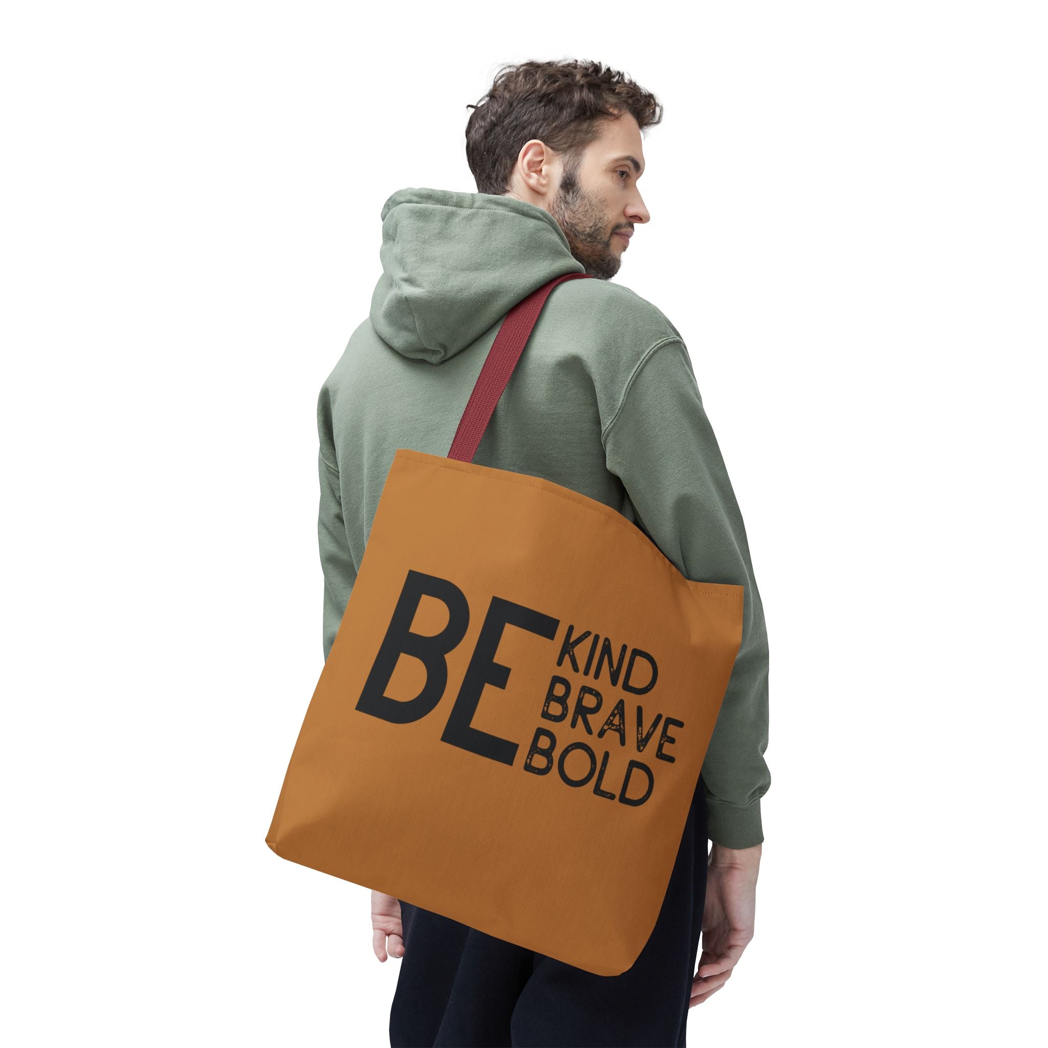 Inspirational Tote Bag - Be Kind Brave Bold - Eco-Friendly Carryall - Light Brown