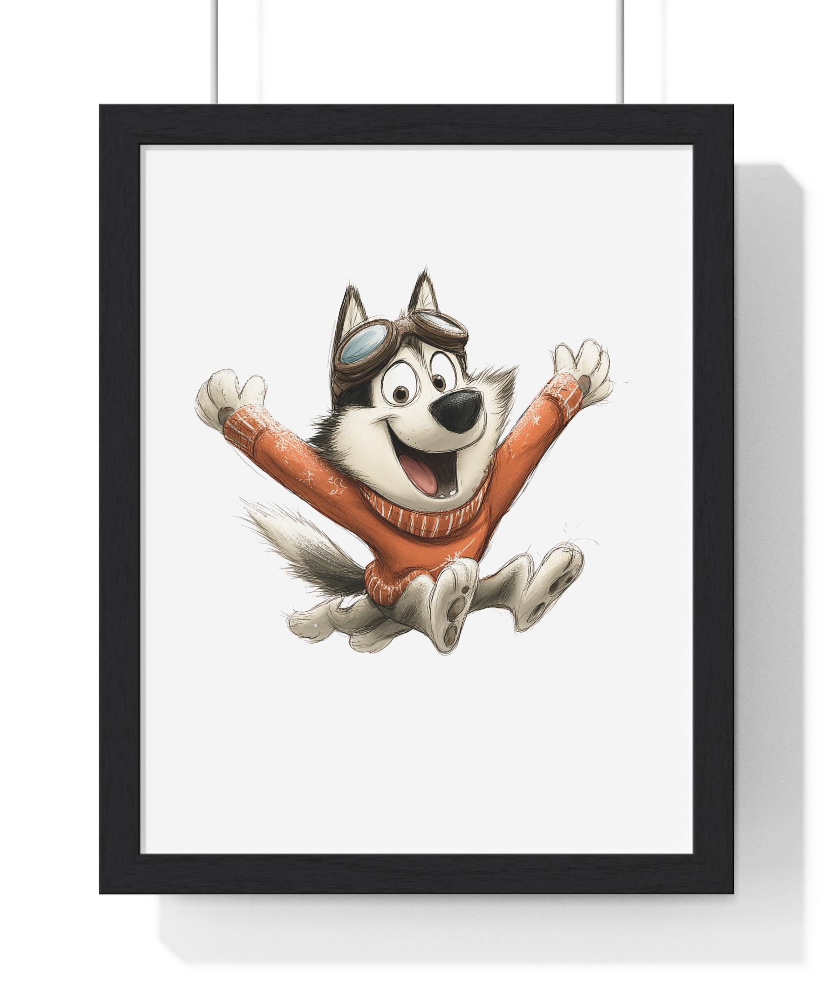Joyful Husky in Sweater – Framed Wooden Wall Art