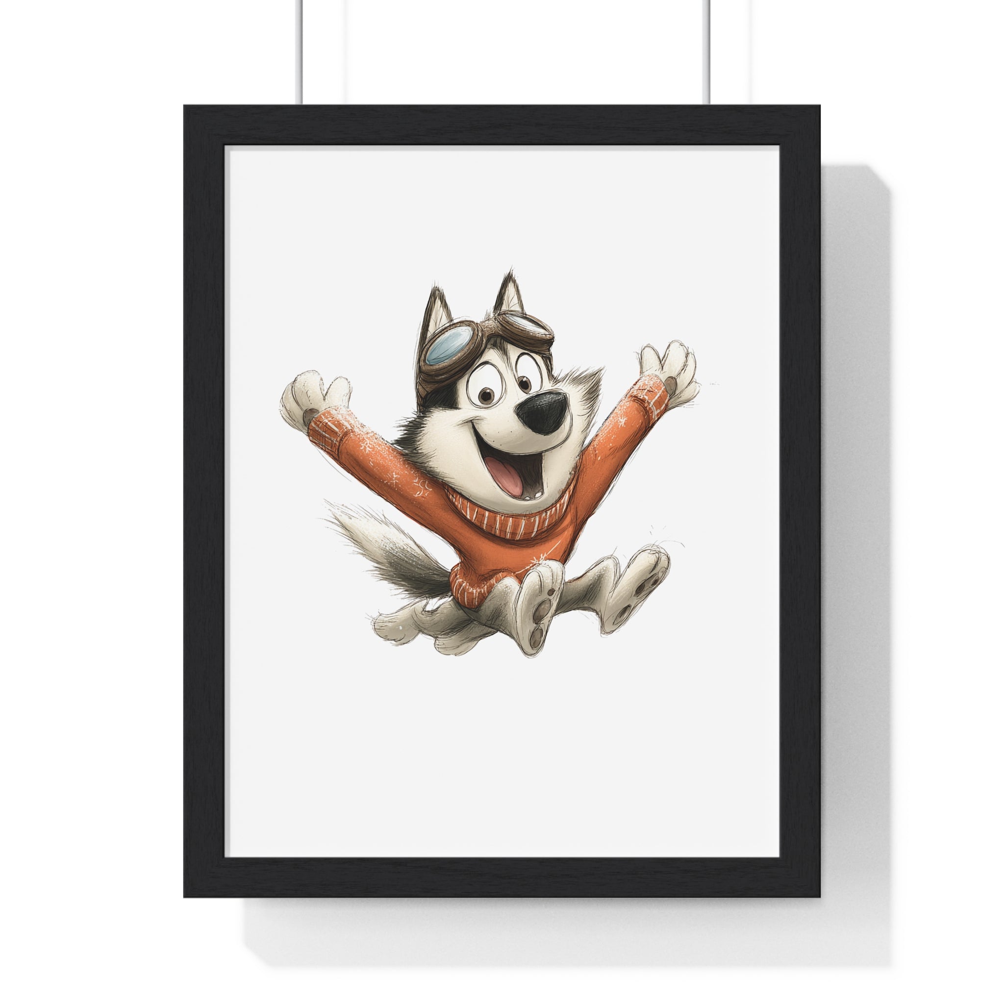 Joyful Husky in Sweater – Framed Wooden Wall Art