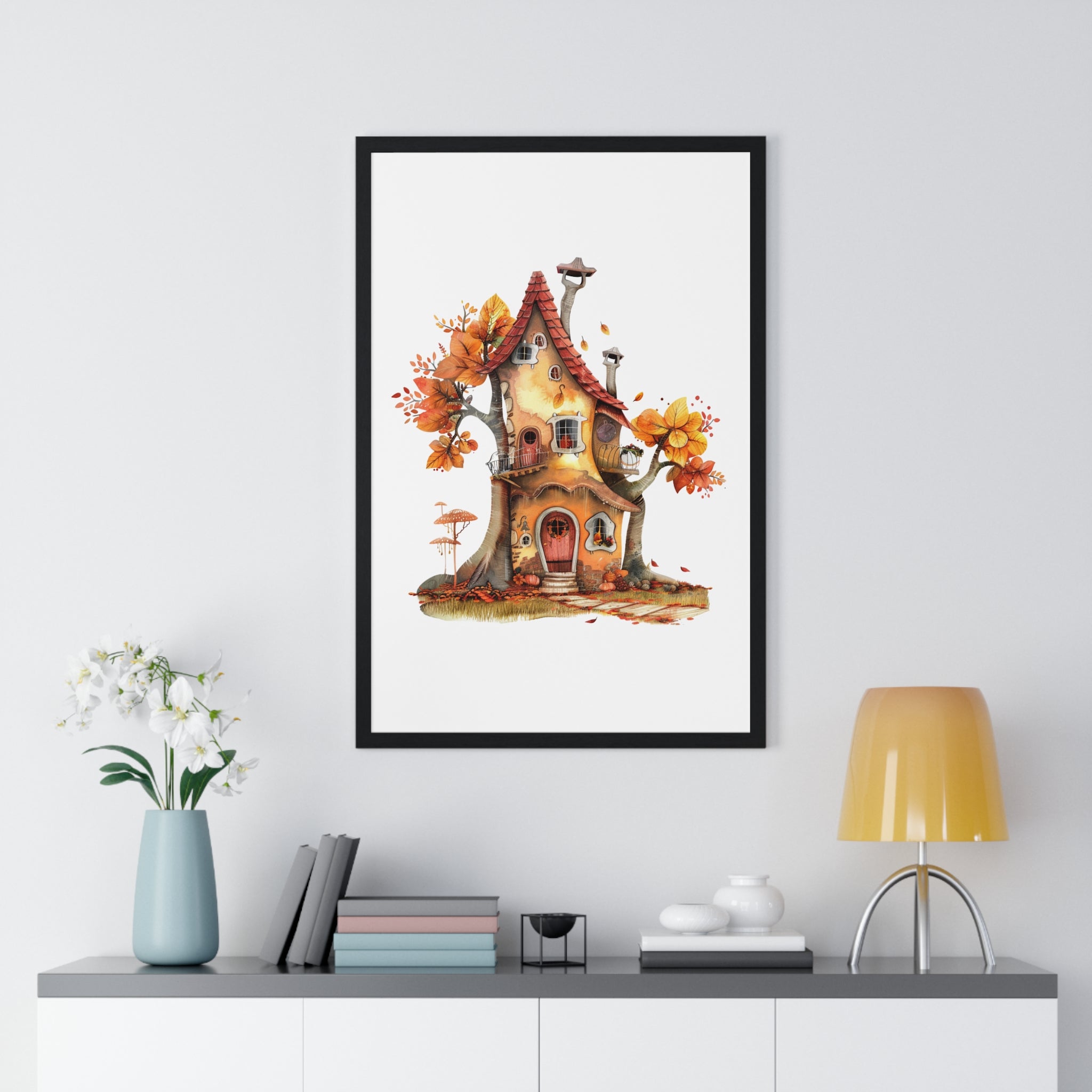 Enchanted Autumn Treehouse Wooden Framed Wall Art