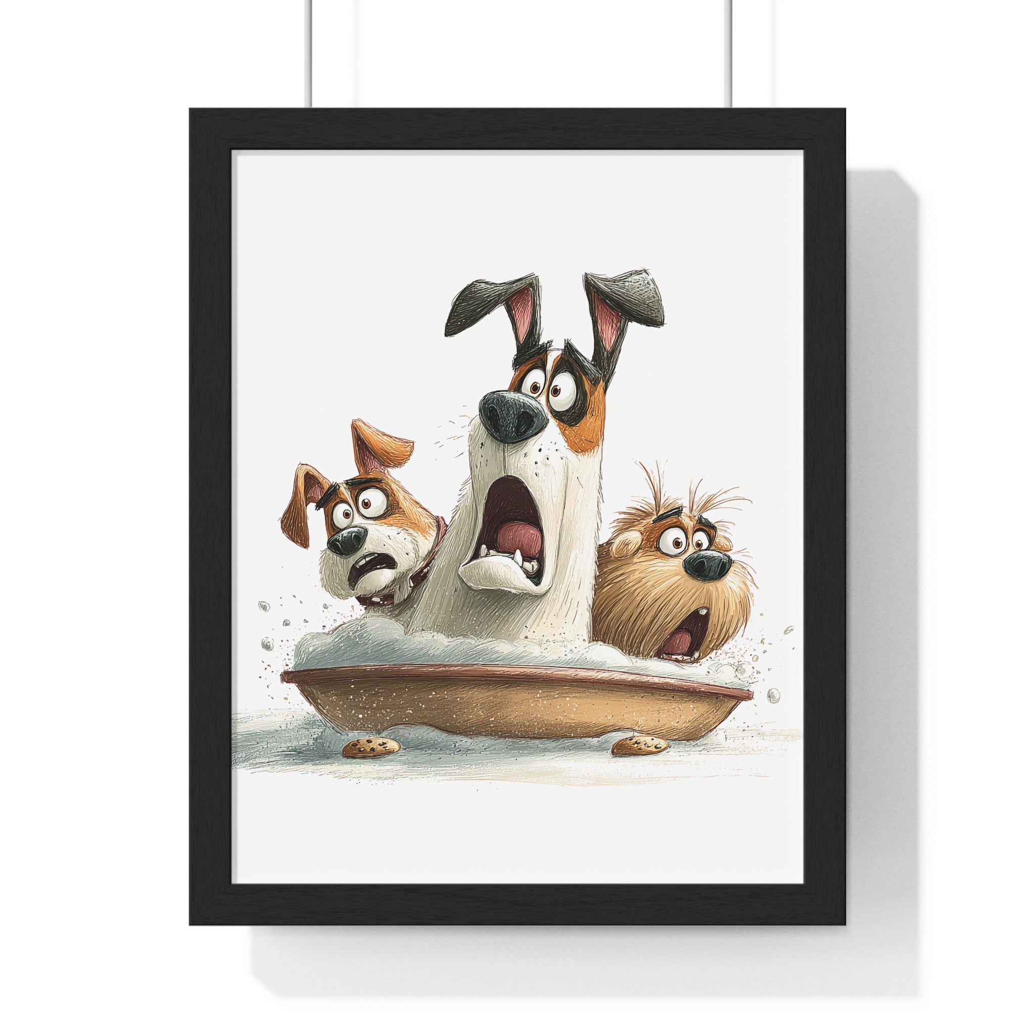 Surprised Trio of Dogs in Pie Dish – Wooden Wall Frame Home Decor - Gallory Hive