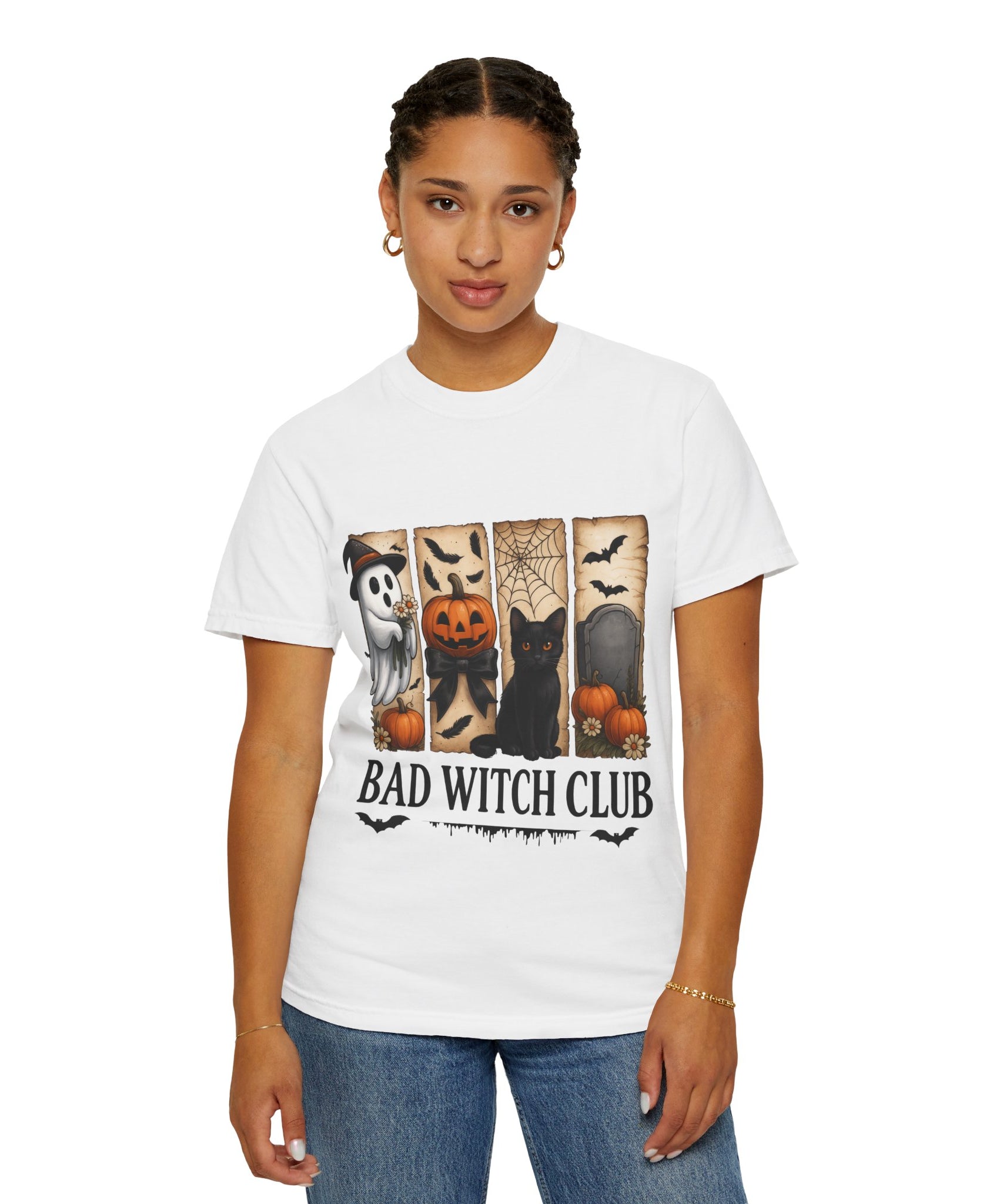 Bad Witch Club Halloween T-Shirt – Cute Ghost, Black Cat, Pumpkin & Spooky Gothic Design - Gallory Hive