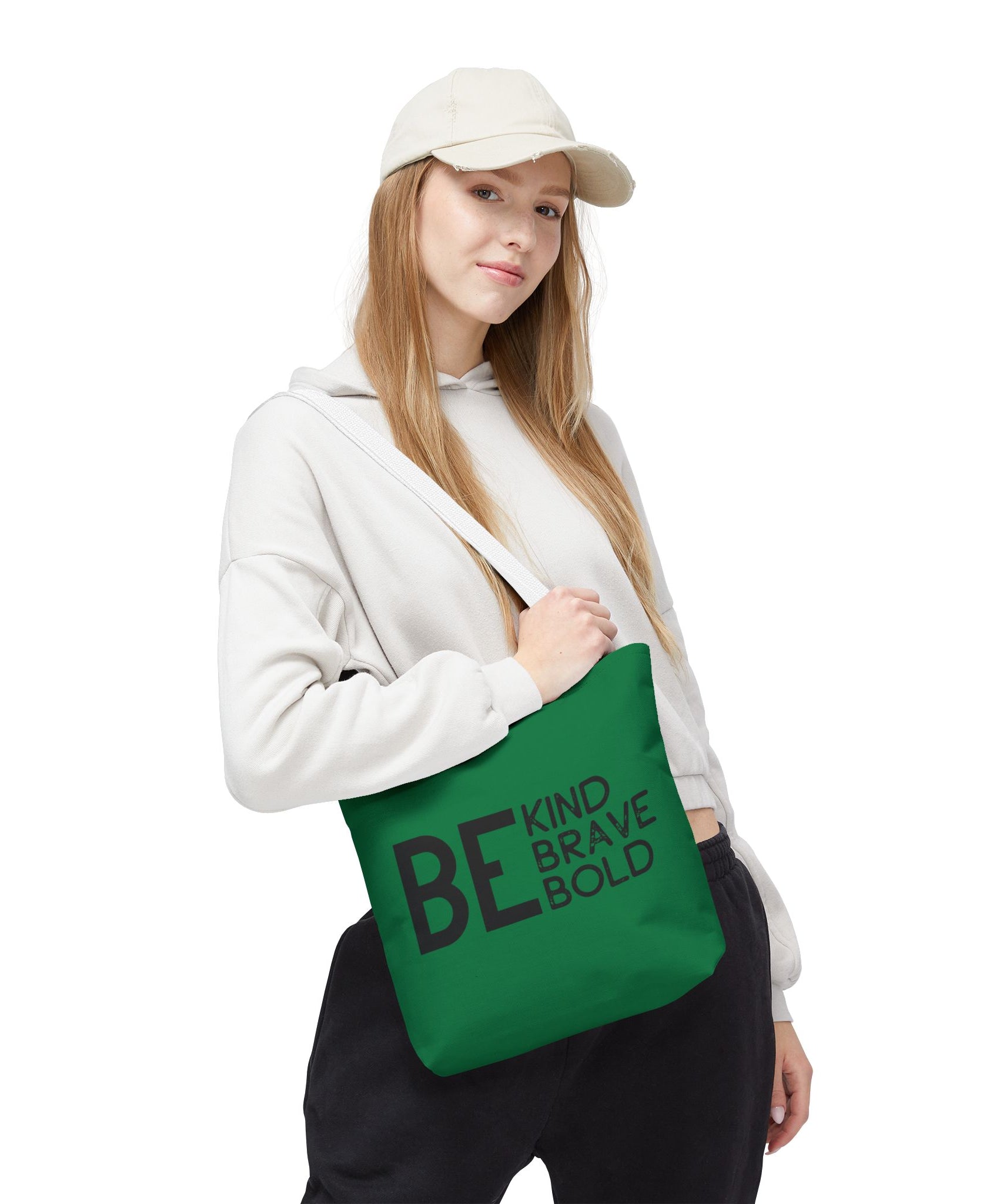 Inspirational Tote Bag - Be Kind Brave Bold - Eco-Friendly Carryall - Dark Green
