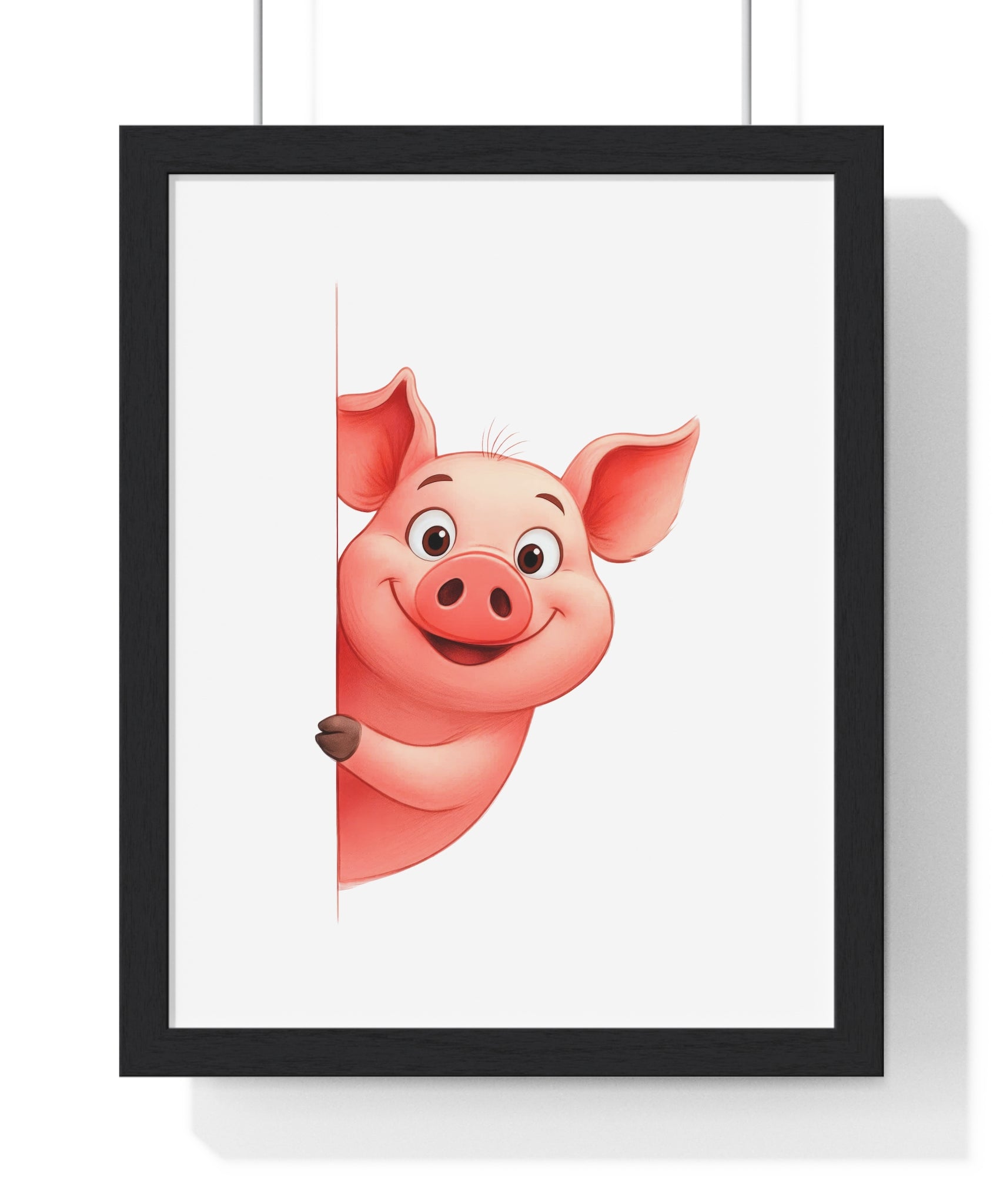 Cheerful Cartoon Pig Wall Art – Wooden Frame Farm Animal Decor
