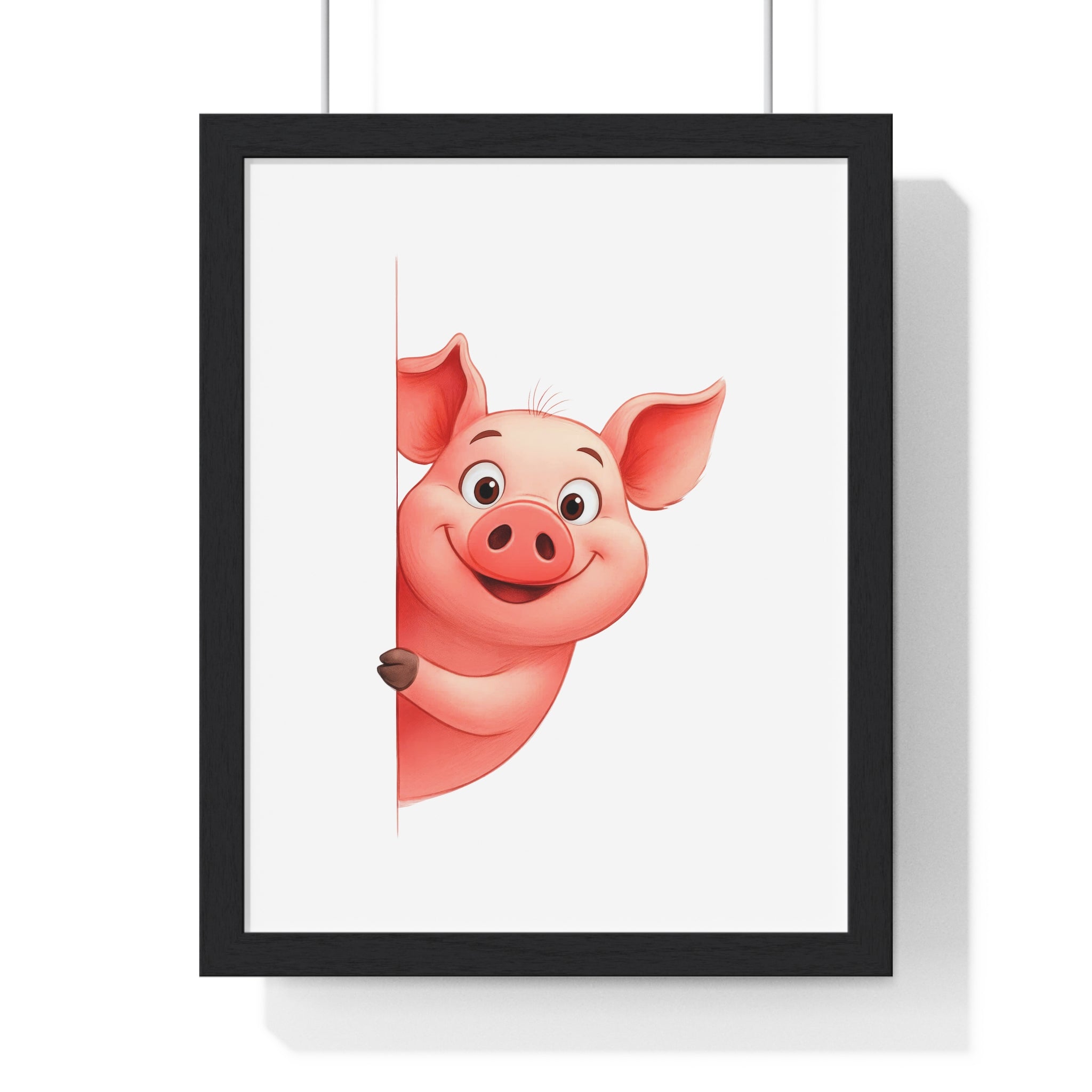 Cheerful Cartoon Pig Wall Art – Wooden Frame Farm Animal Decor