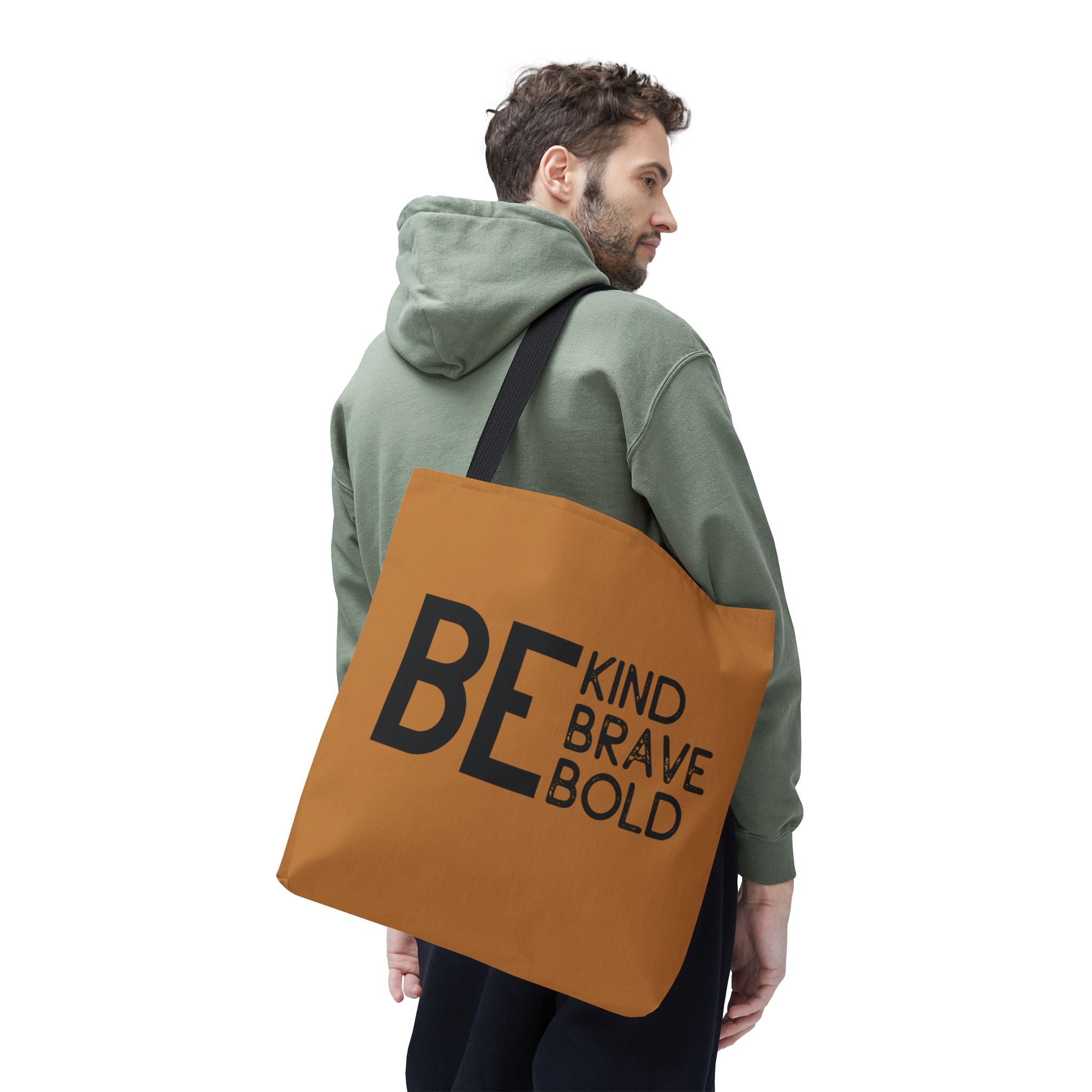 Inspirational Tote Bag - Be Kind Brave Bold - Eco-Friendly Carryall - Light Brown