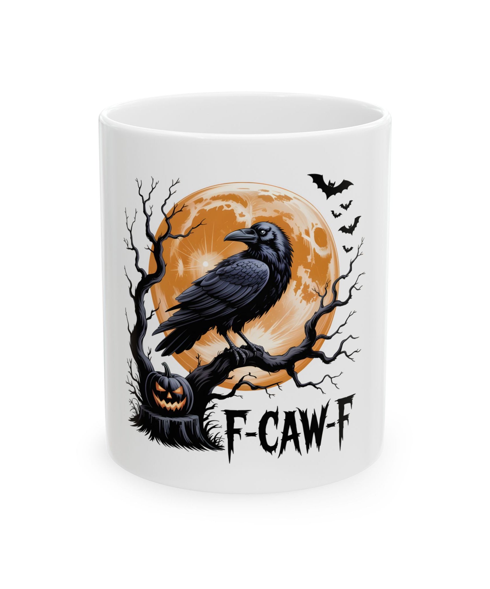 Halloween Crow Ceramic Mug with F-CAW-F Design, Perfect Gift for Spooky Season, Coffee Lovers, Halloween Decor, Haunted Houseware, Fall Mugs