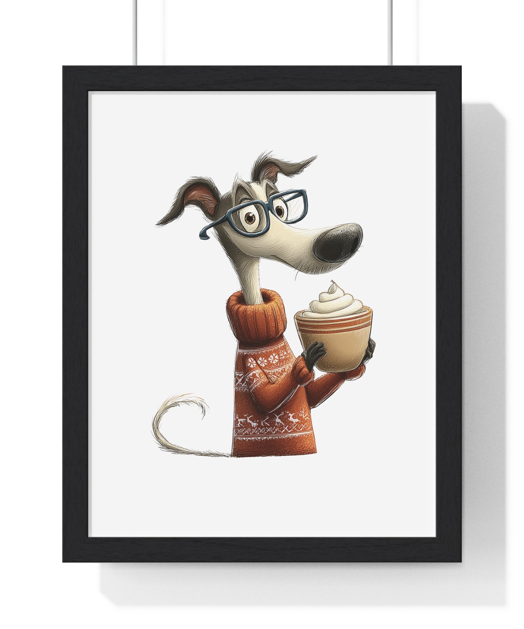 Cozy Cocoa Pup – Wooden Wall Frame Holiday Dog Decor