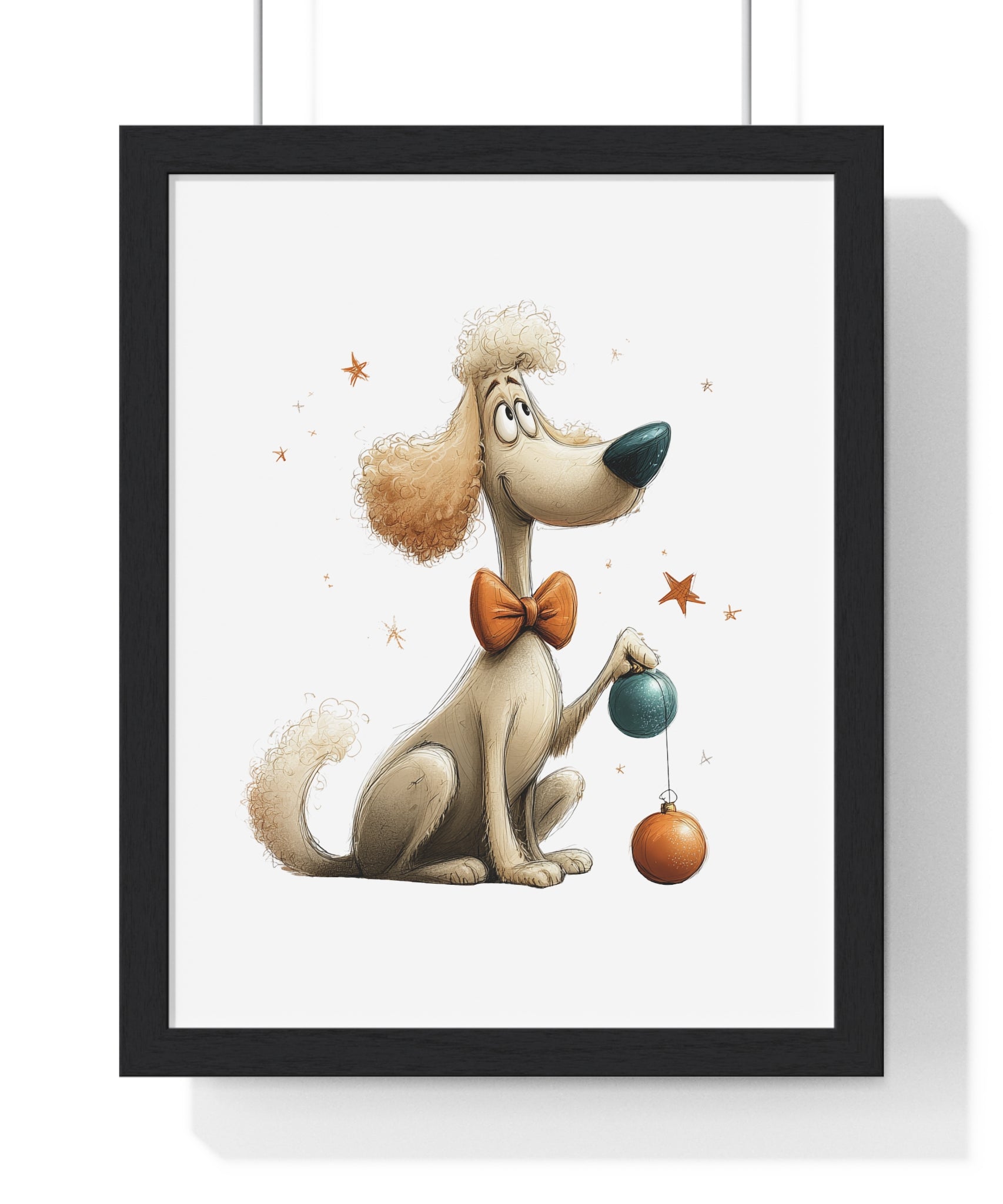 Festive Poodle with Ornaments – Wooden Wall Frame Holiday Decor