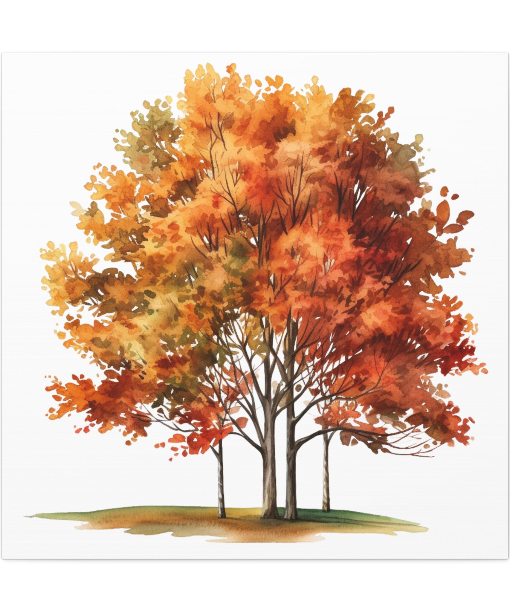 Majestic Autumn Tree Watercolor – Fall Foliage Canvas Wall Art