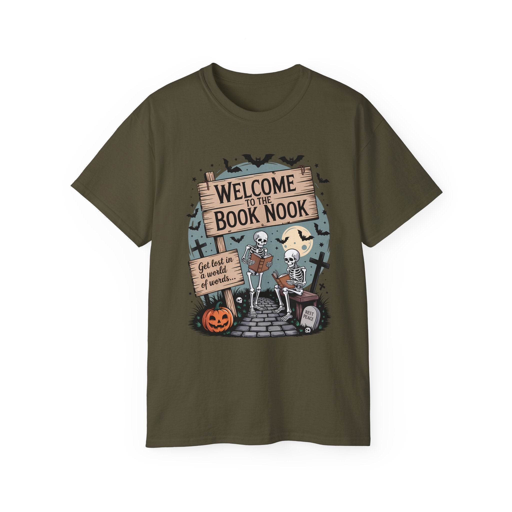 Welcome Book Nook Halloween Skeleton Tee | Gallory Hive