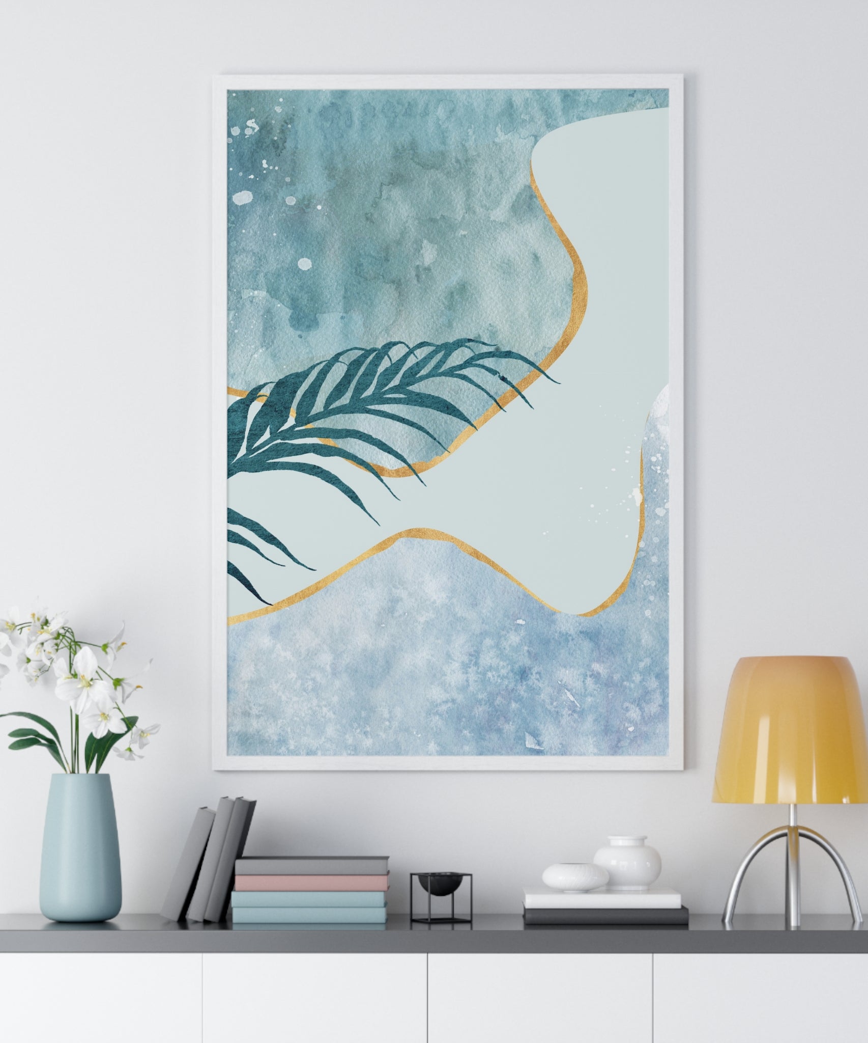 Abstract Leaf Prints on Wooden Frame – Modern Wall Art