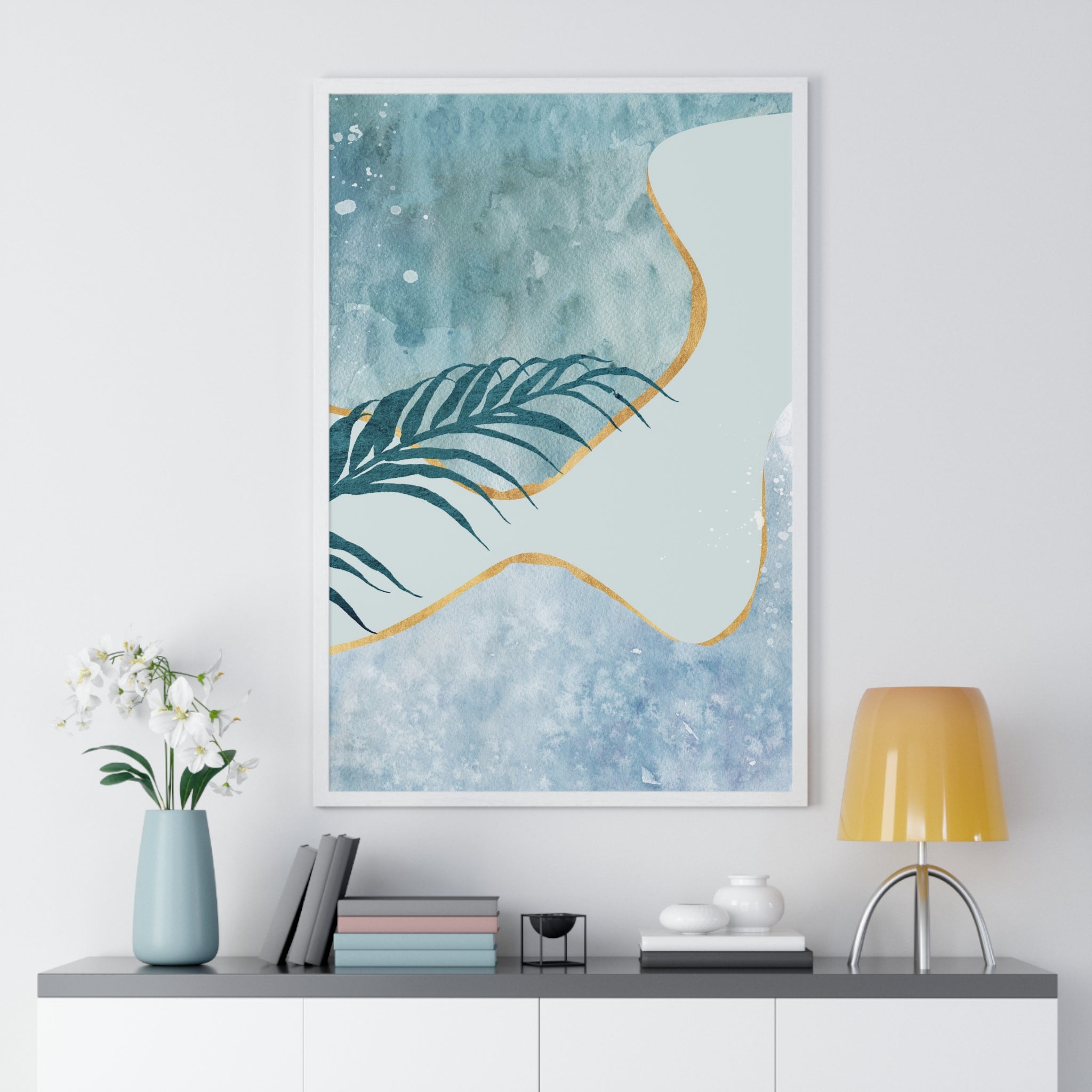 Abstract Leaf Prints on Wooden Frame – Modern Wall Art