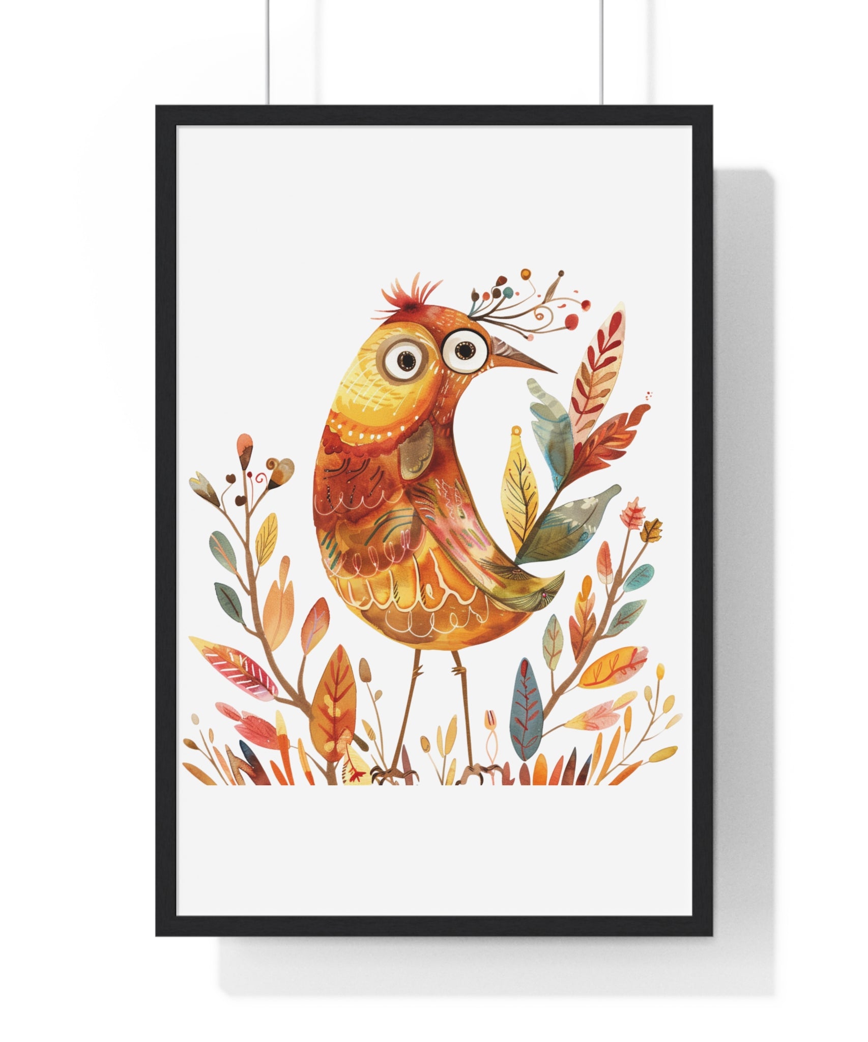 Folk Forest Bird – Whimsical Wooden Framed Wall Art
