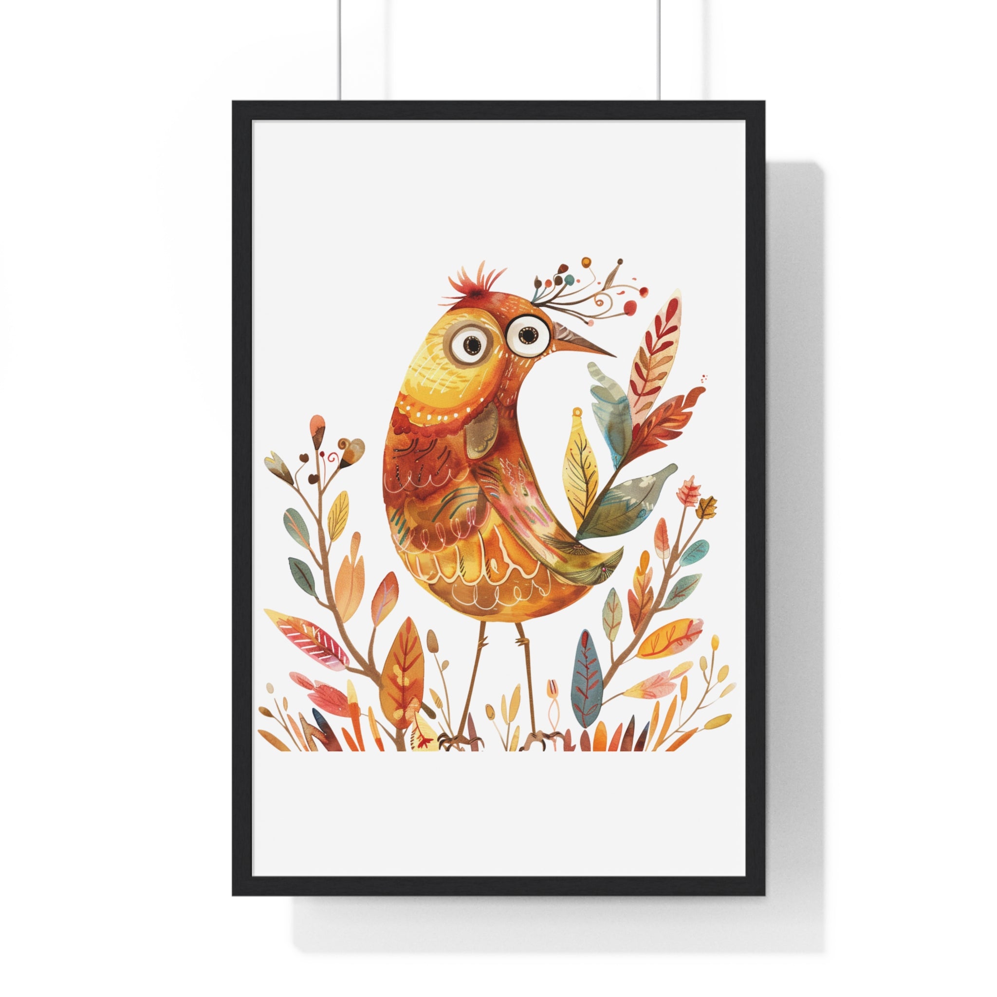Folk Forest Bird – Whimsical Wooden Framed Wall Art