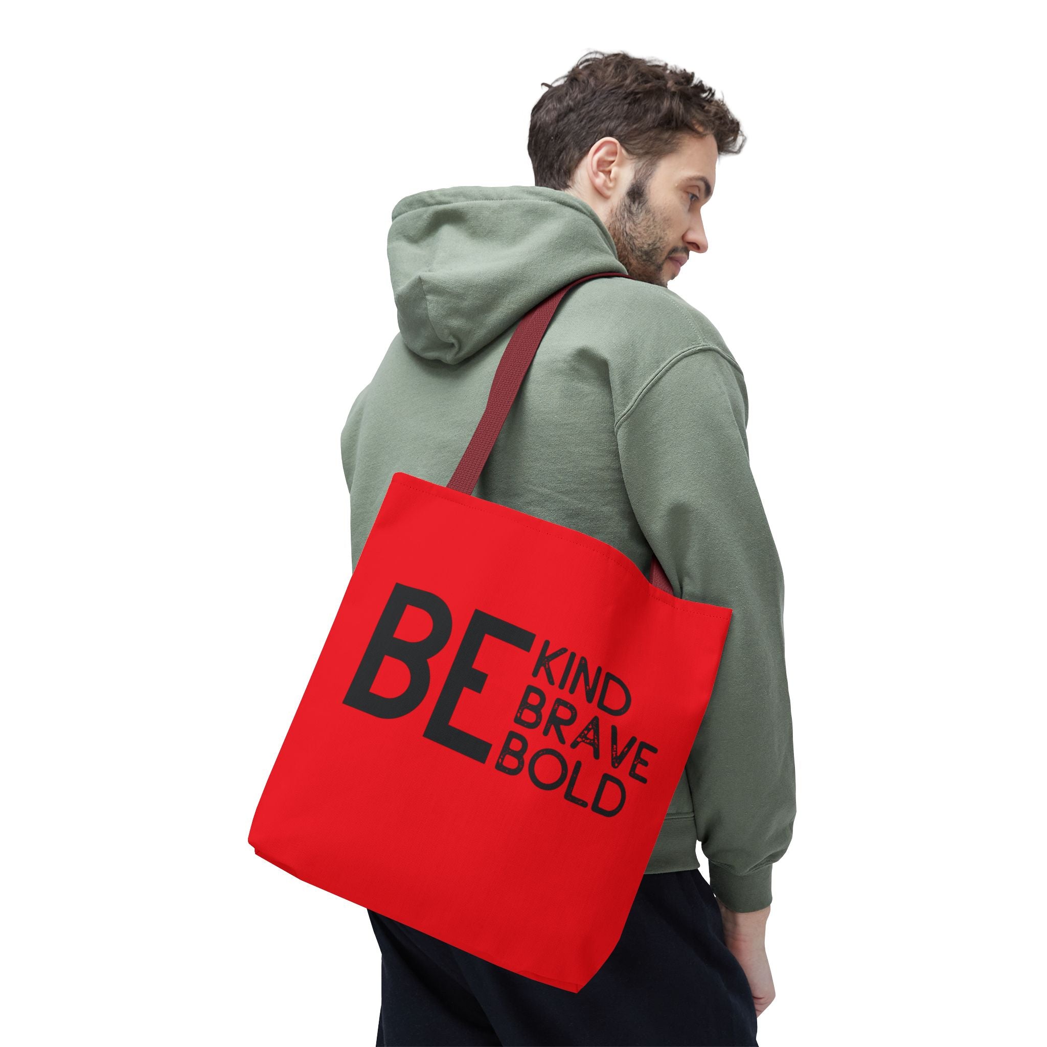Inspirational Tote Bag - Be Kind Brave Bold - Eco-Friendly Carryall - Red