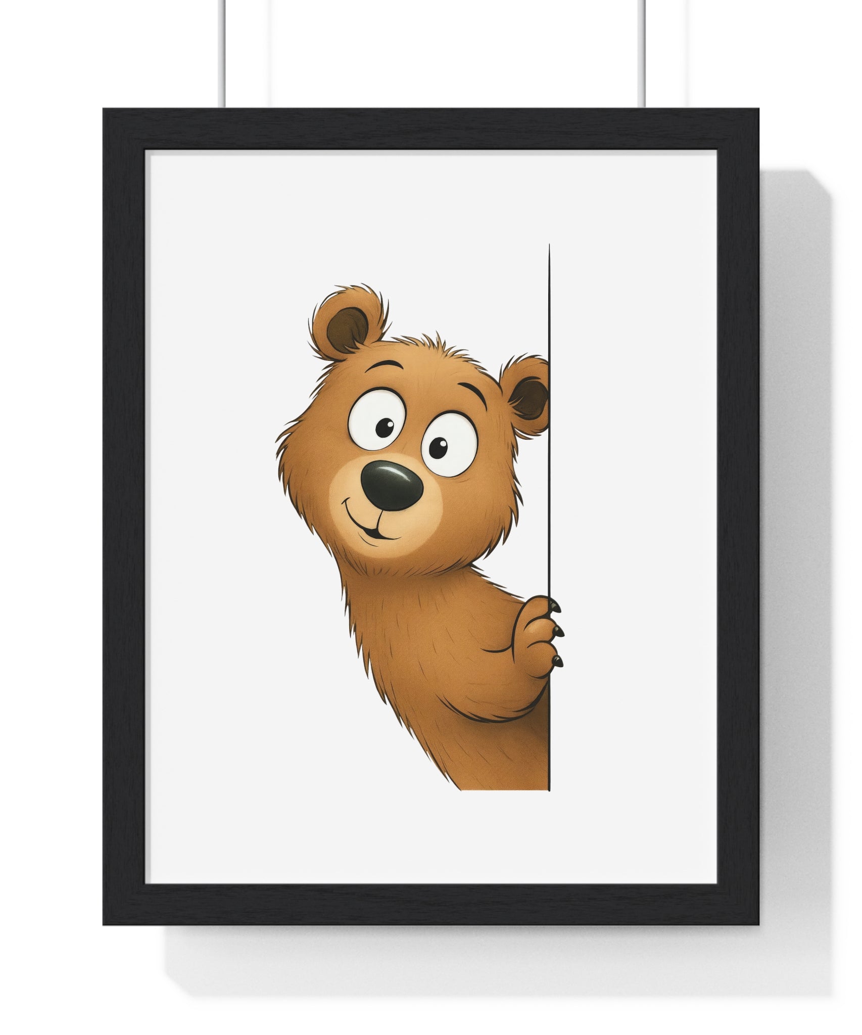 Wooden Frame Wall Decor with Adorable Bear Cub Print