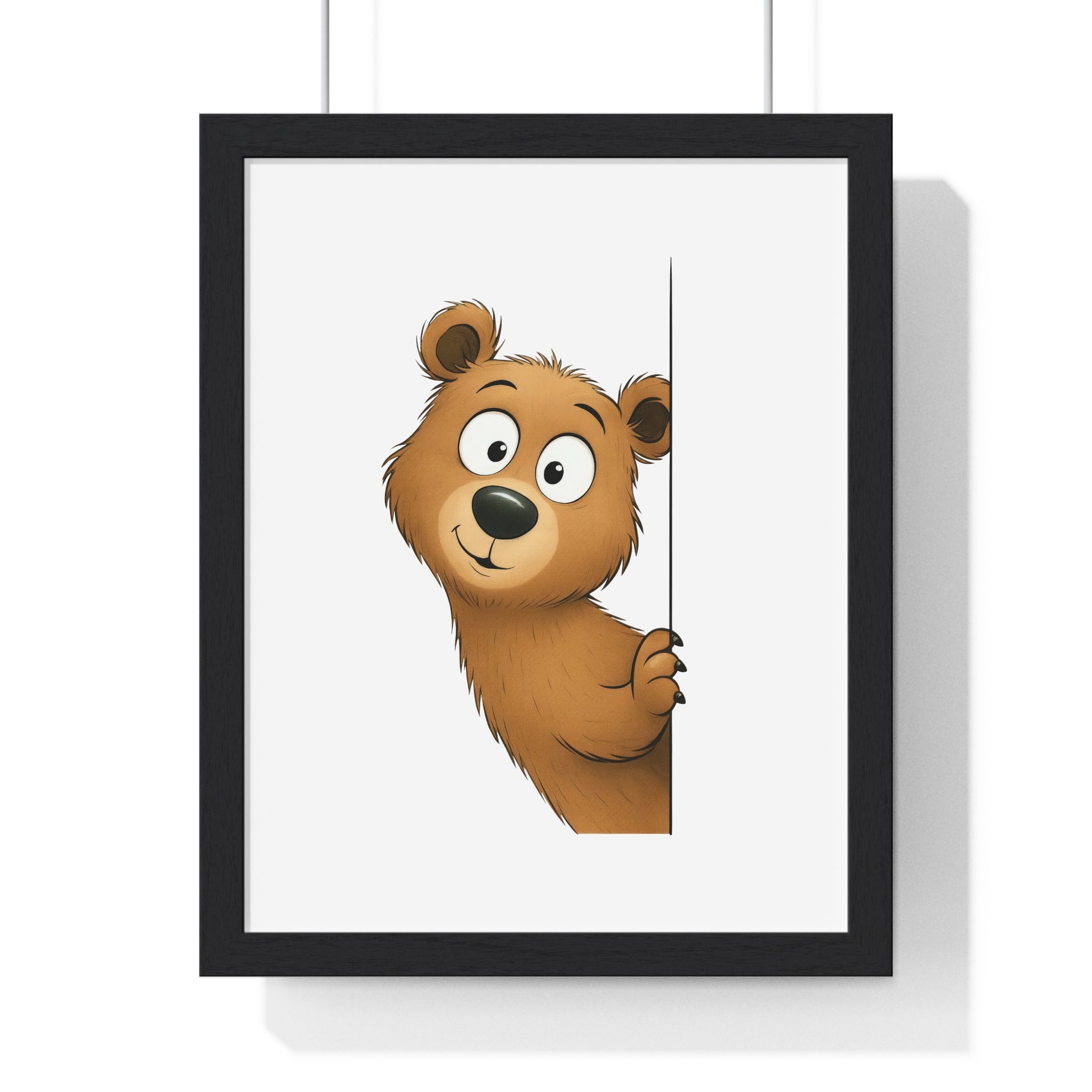 Wooden Frame Wall Decor with Adorable Bear Cub Print