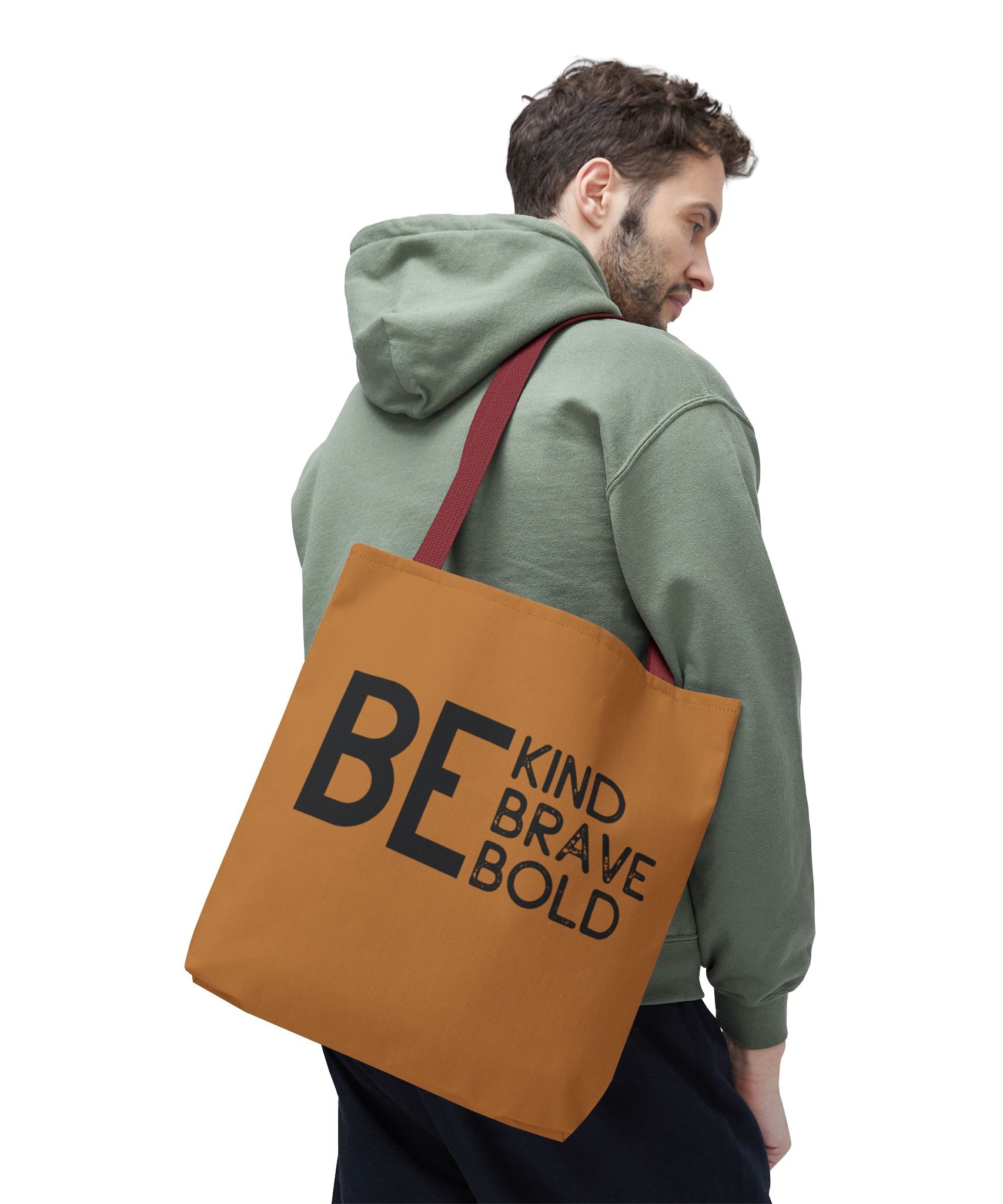 Inspirational Tote Bag - Be Kind Brave Bold - Eco-Friendly Carryall - Light Brown