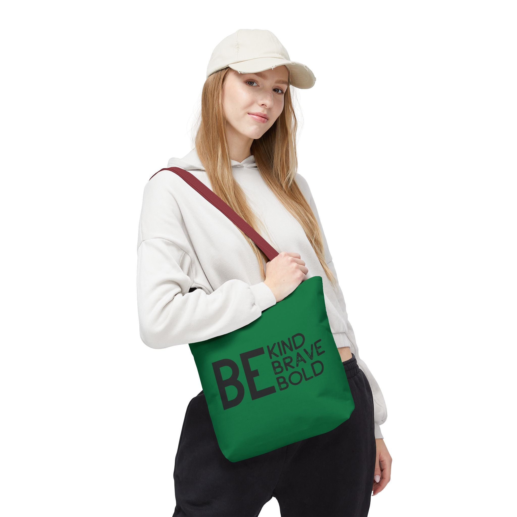 Inspirational Tote Bag - Be Kind Brave Bold - Eco-Friendly Carryall - Dark Green