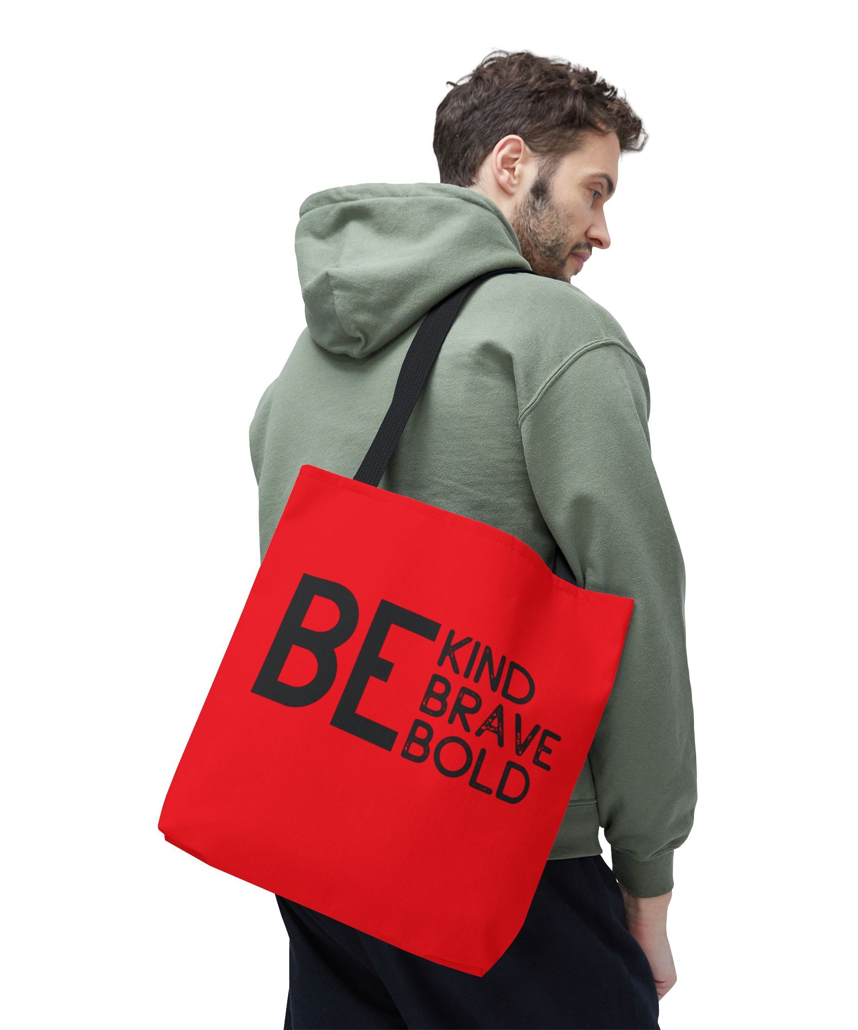 Inspirational Tote Bag - Be Kind Brave Bold - Eco-Friendly Carryall - Red
