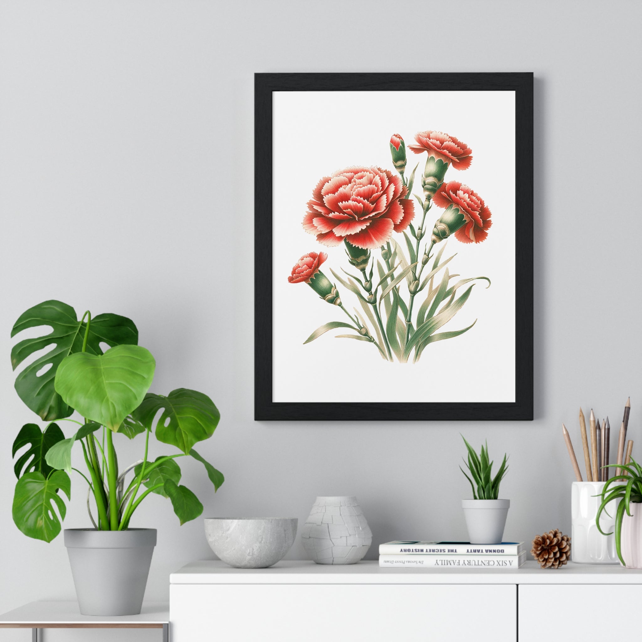 Wooden Framed Carnation Wall Art – January Birth Month | Gallory Hive