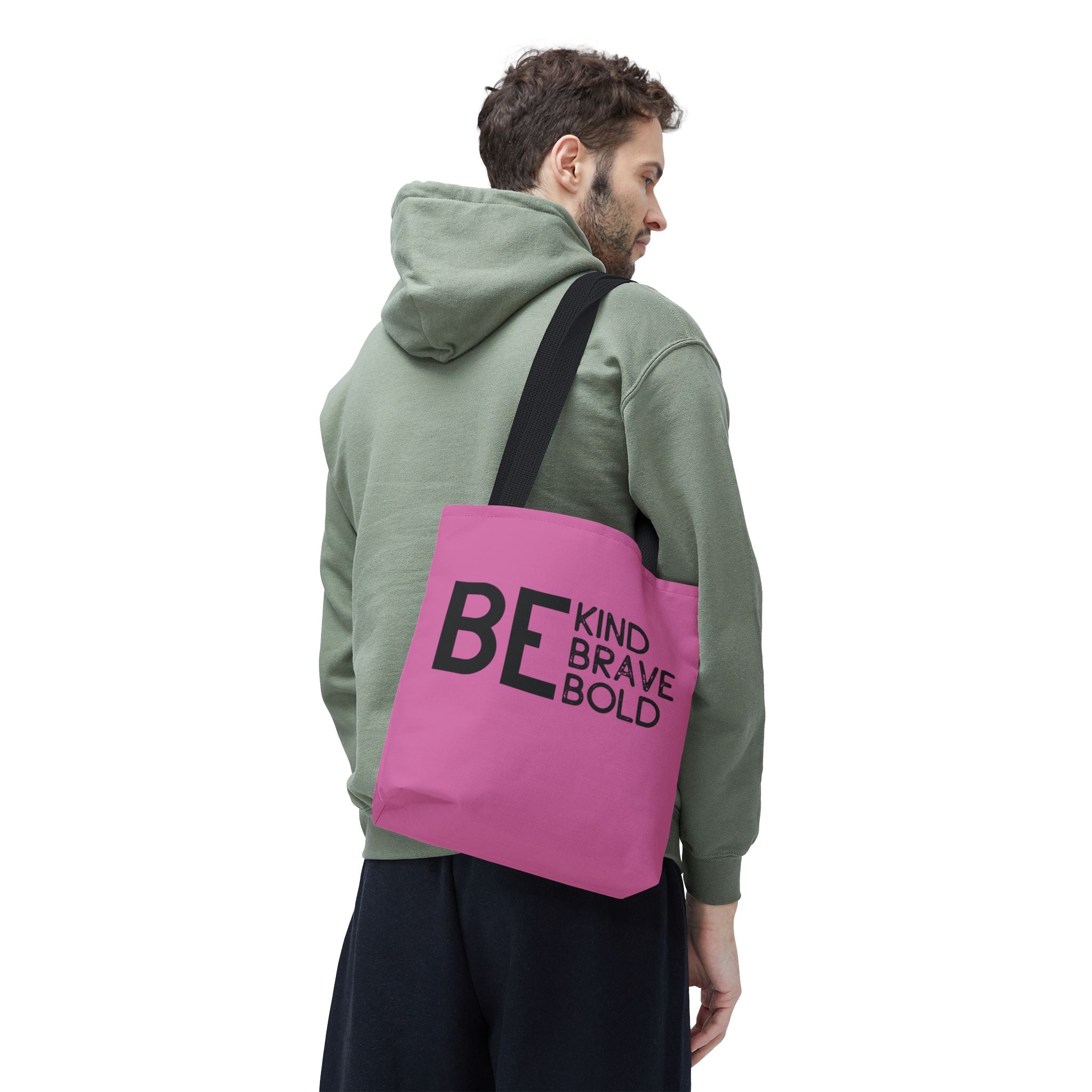 Inspirational Tote Bag - Be Kind Brave Bold - Eco-Friendly Carryall - Light Pink