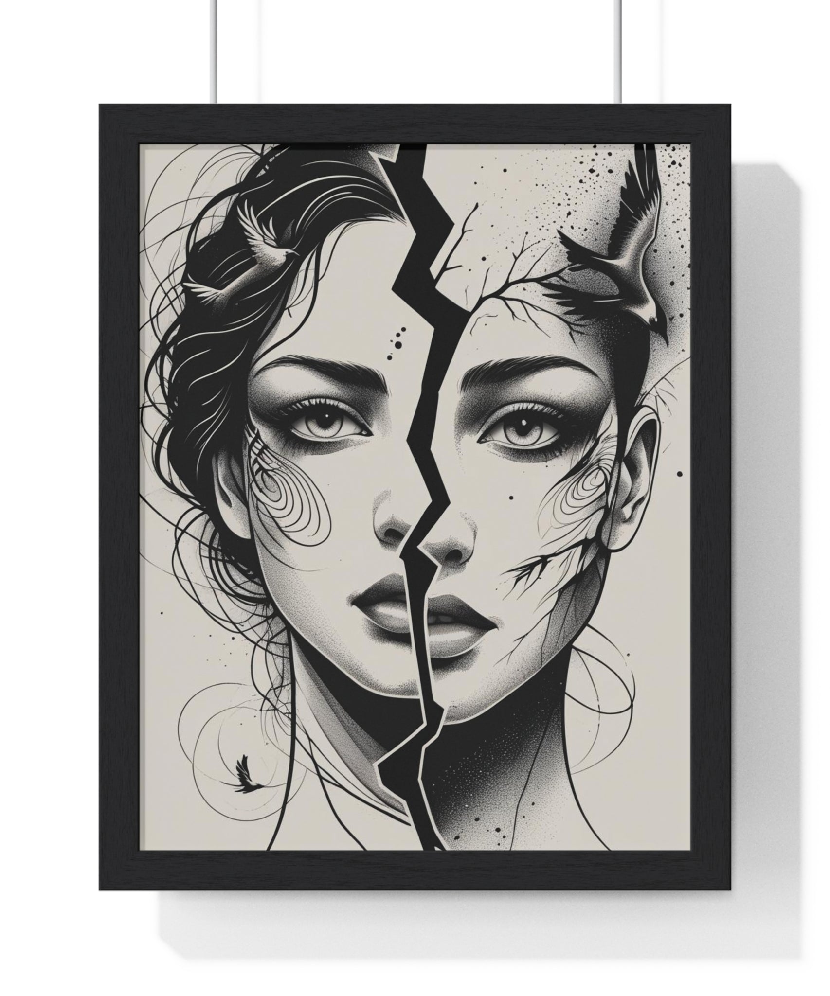 Vertical Framed Poster, Women Split Face Home Decor Art Modern Wall Unique Gift Inspirational Artwork, Wall Hanging Art Print